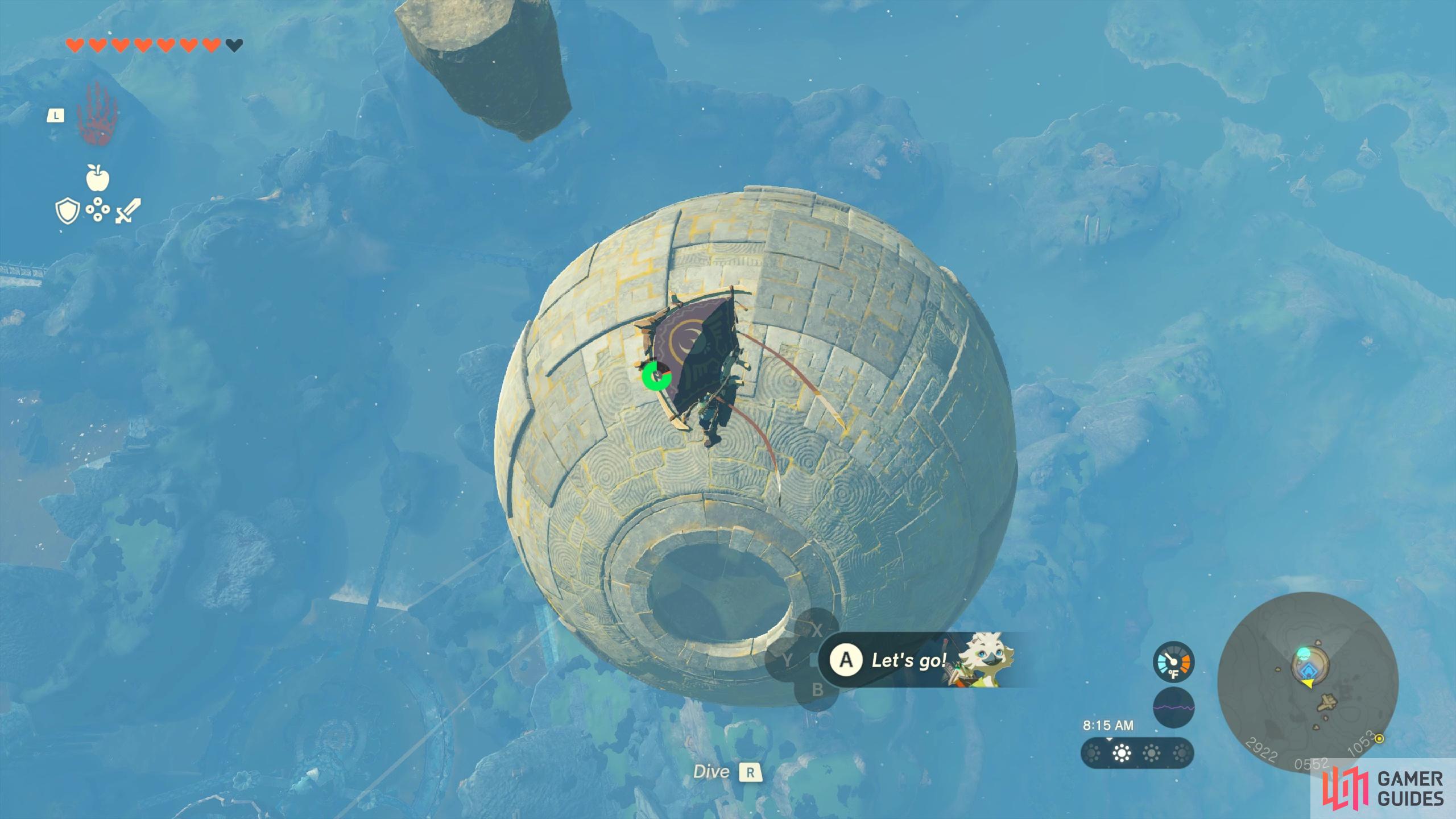 After launching out of Upland Zorana Skyview Tower, position yourself above this floating orb and drop down into it via the rotating hole. 
