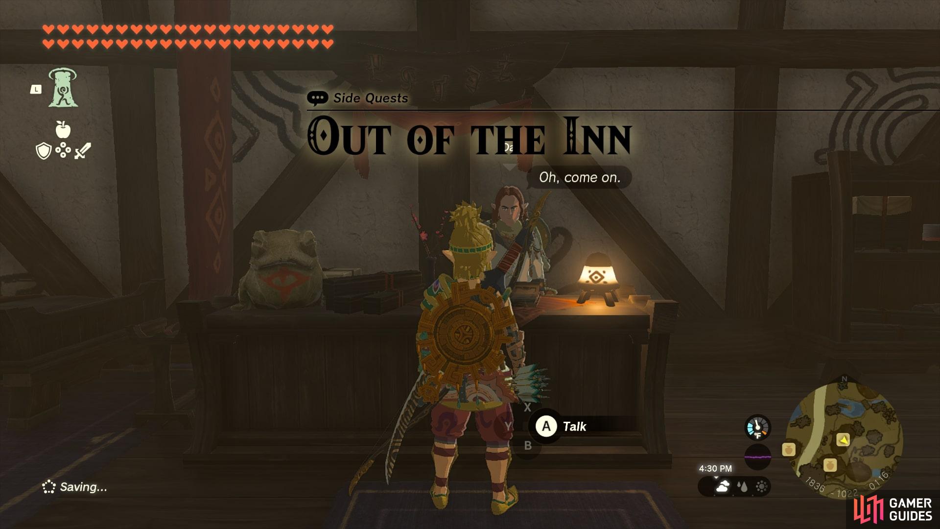 Speak with Dai to start Out of The Inn.