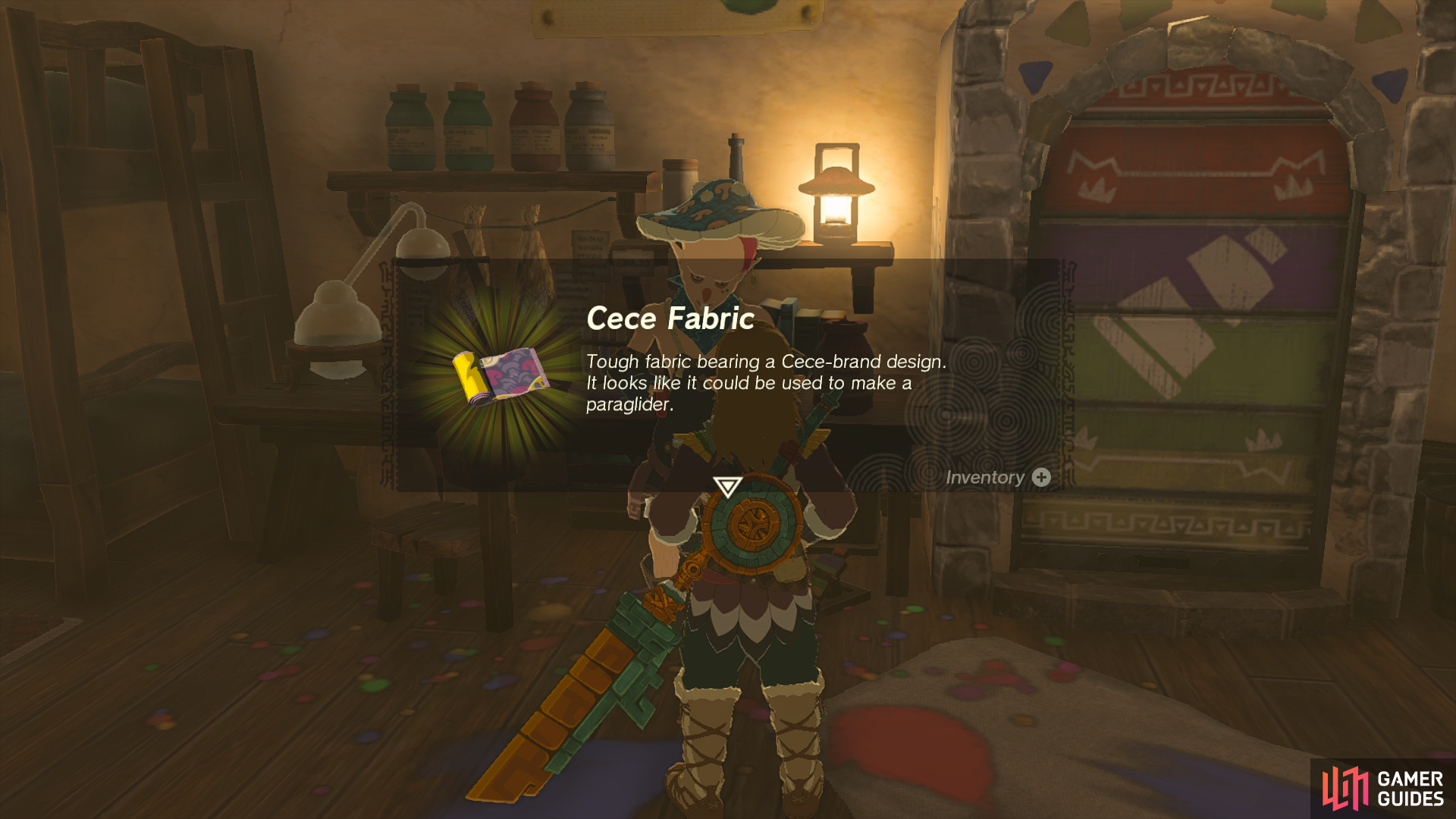Getting the Cece Fabric from Sayge in Hateno Village’s Dye Shop.