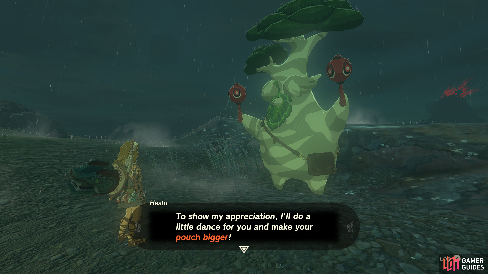 Hestu is able to upgrade your pouch in The Legend of Zelda: Tears of The Kingdom.