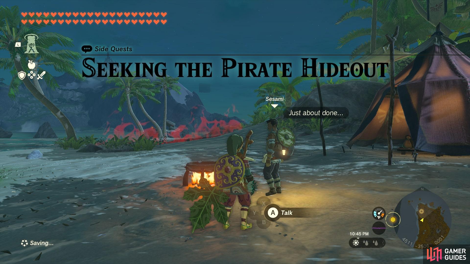 Speak with Sesami on Eventide Island to start Seeking The Pirate Hideout.