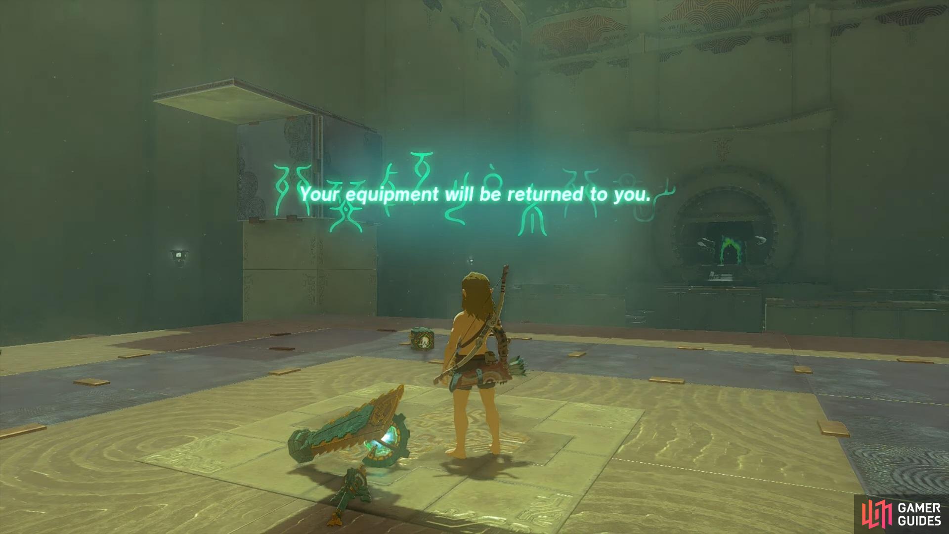 Your equipment being returned after successfully completing the shrine