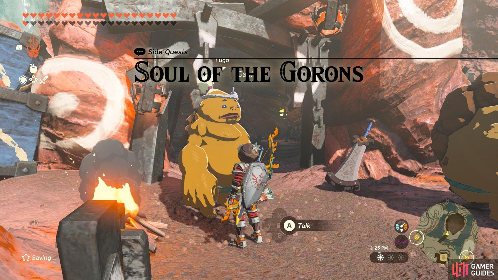 Speak with Fugo after completing the Fire Temple to start Soul of The Gorons.