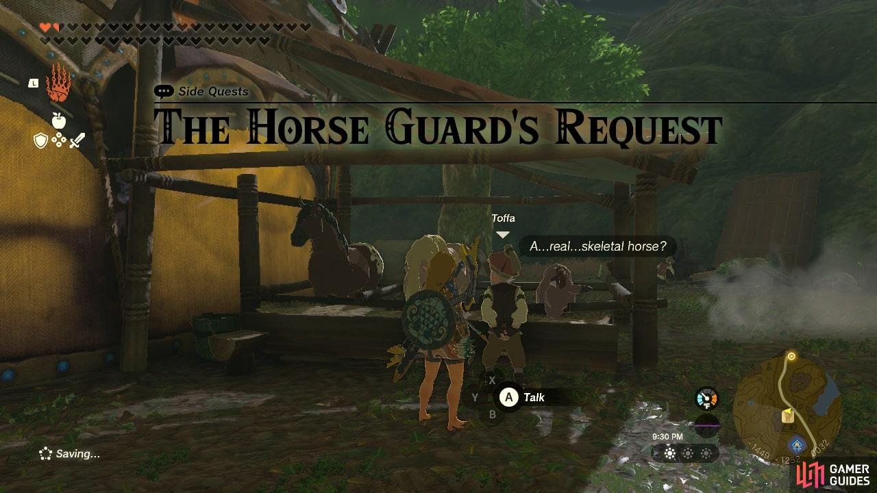 Find Toffa at Outskirt Stable to start the side quest The Horse Guard’s Request.