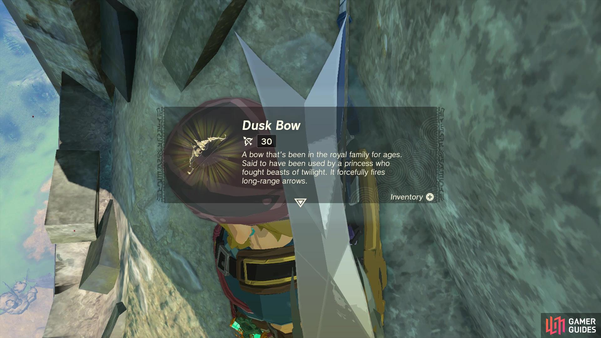 The Dusk Bow is a powerful bow found at Hyrule Castle.