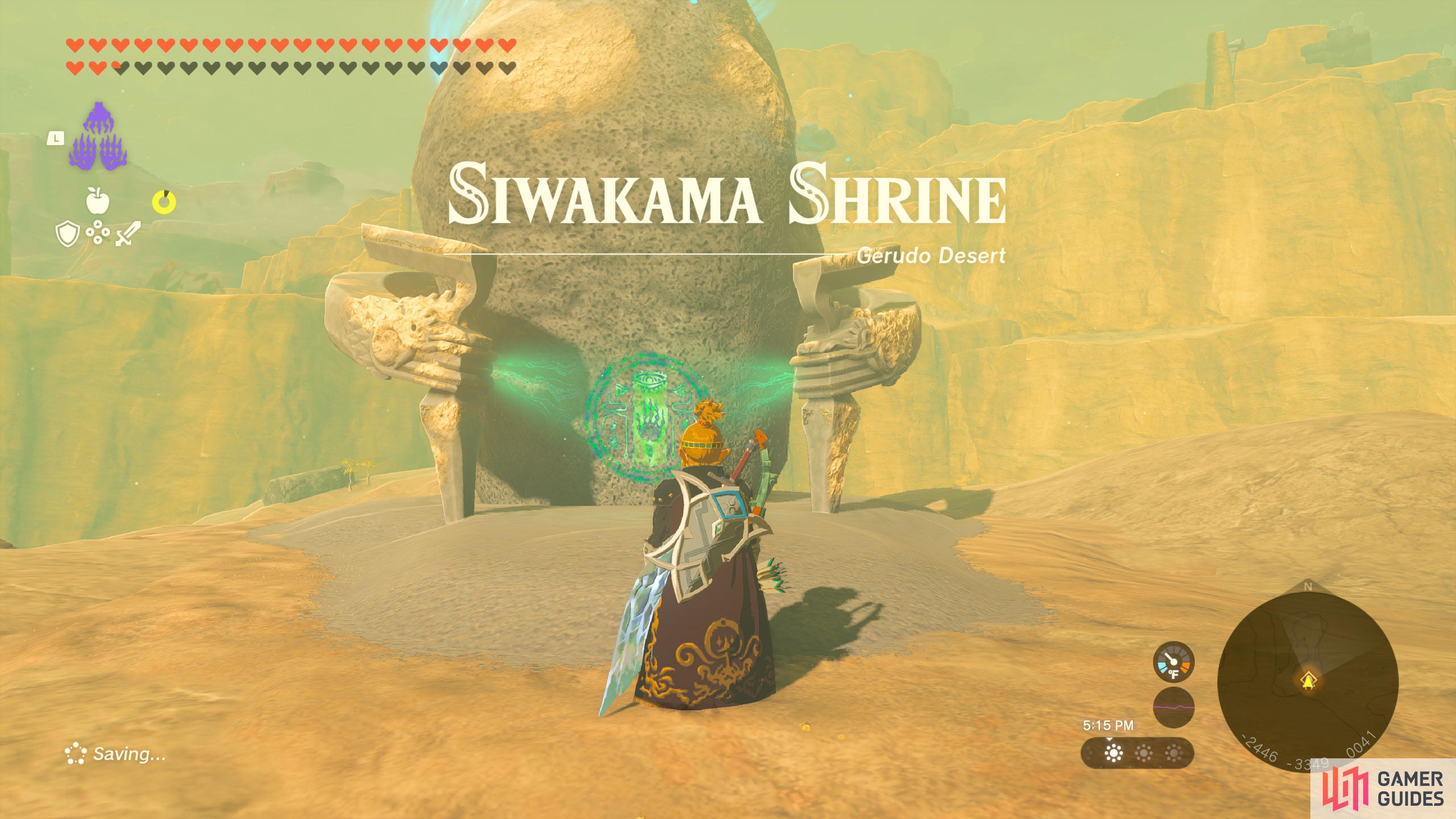 Siwakama Shrine is found in the eastern section of the Gerudo Desert.