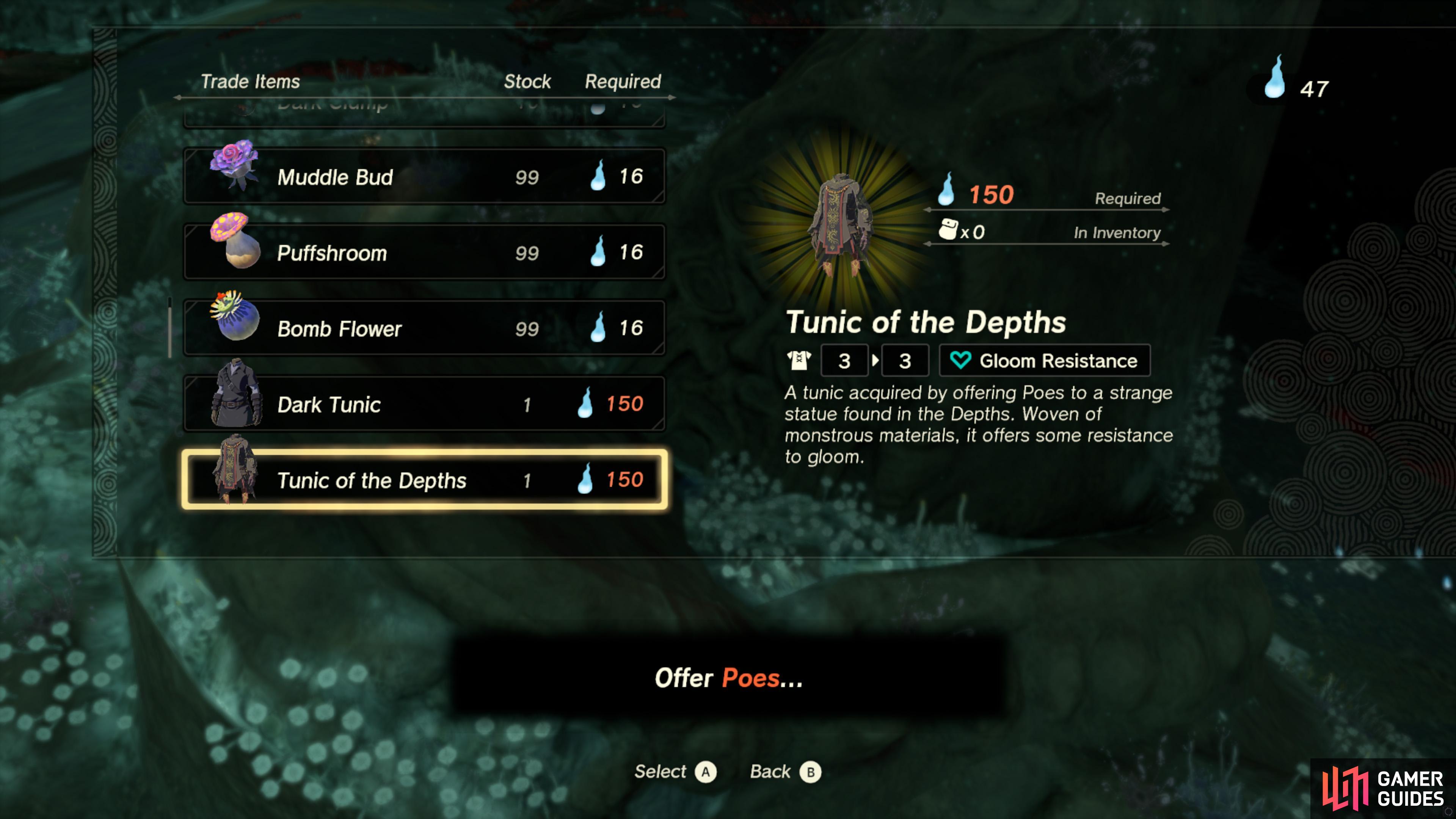 The Tunic of the Depths is the cheapest of the three armor pieces.
