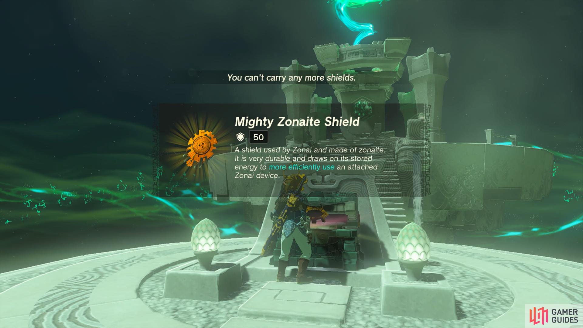 Receiving a shield from the shrine’s chest