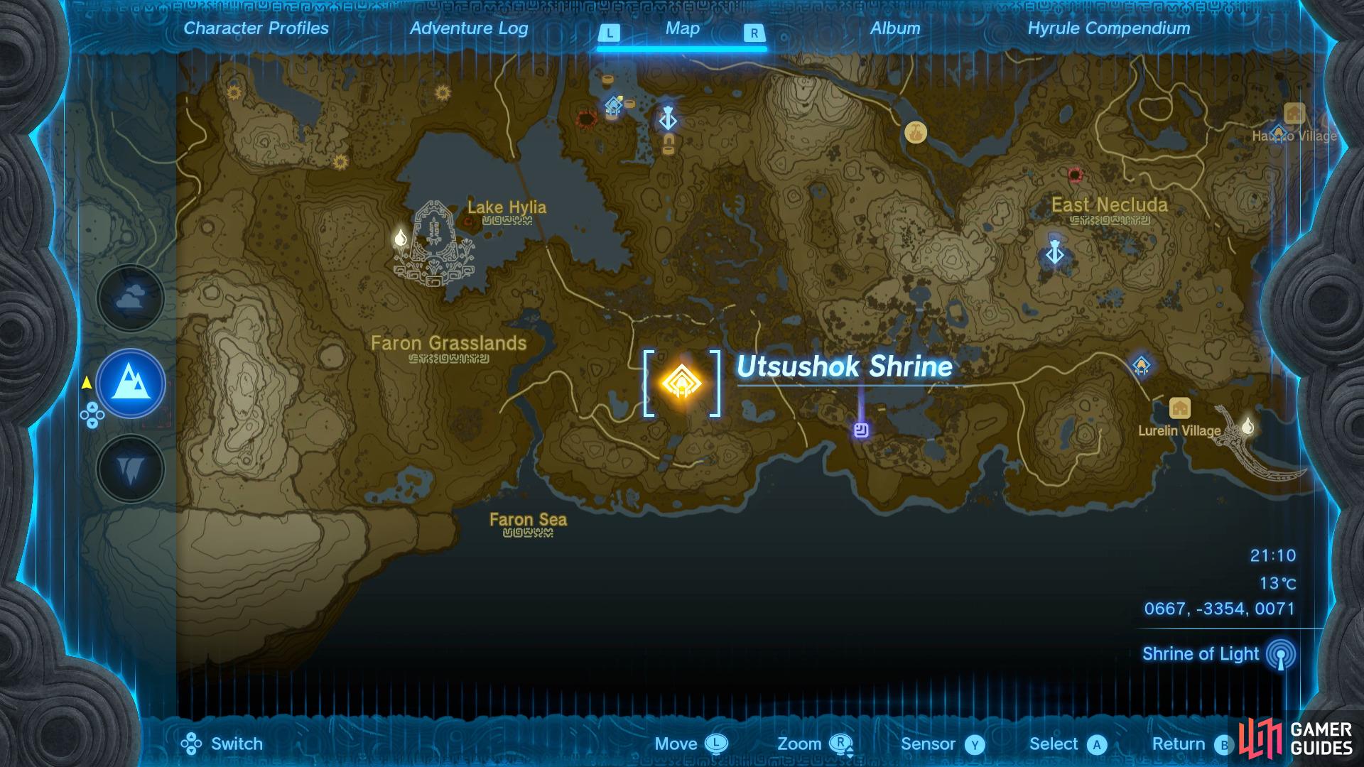 Head to this location on the map to find the Utsushok Shrine,