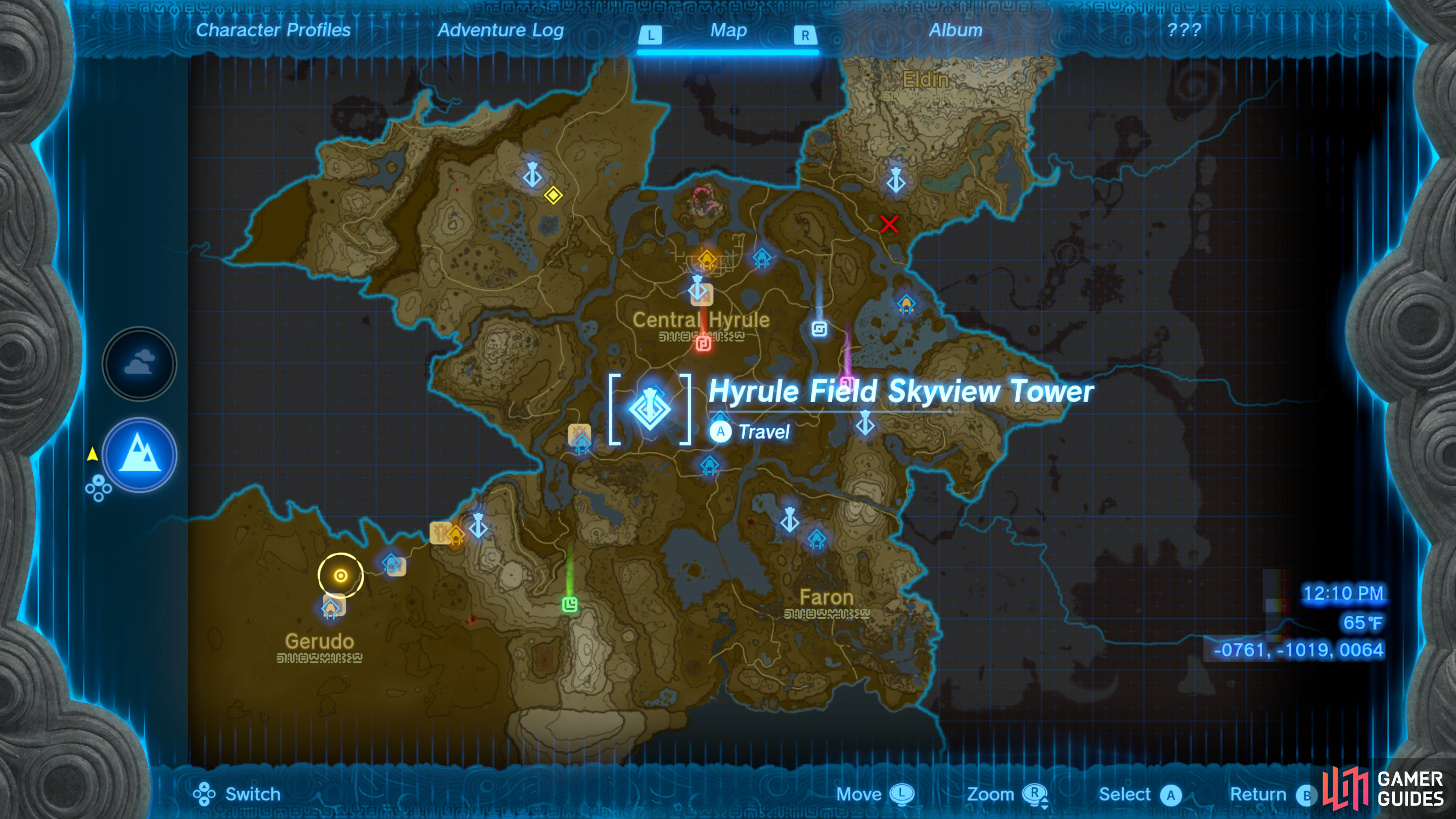 Hyrule Field Skyview Tower is along the southwestern edge of Central Hyrule.