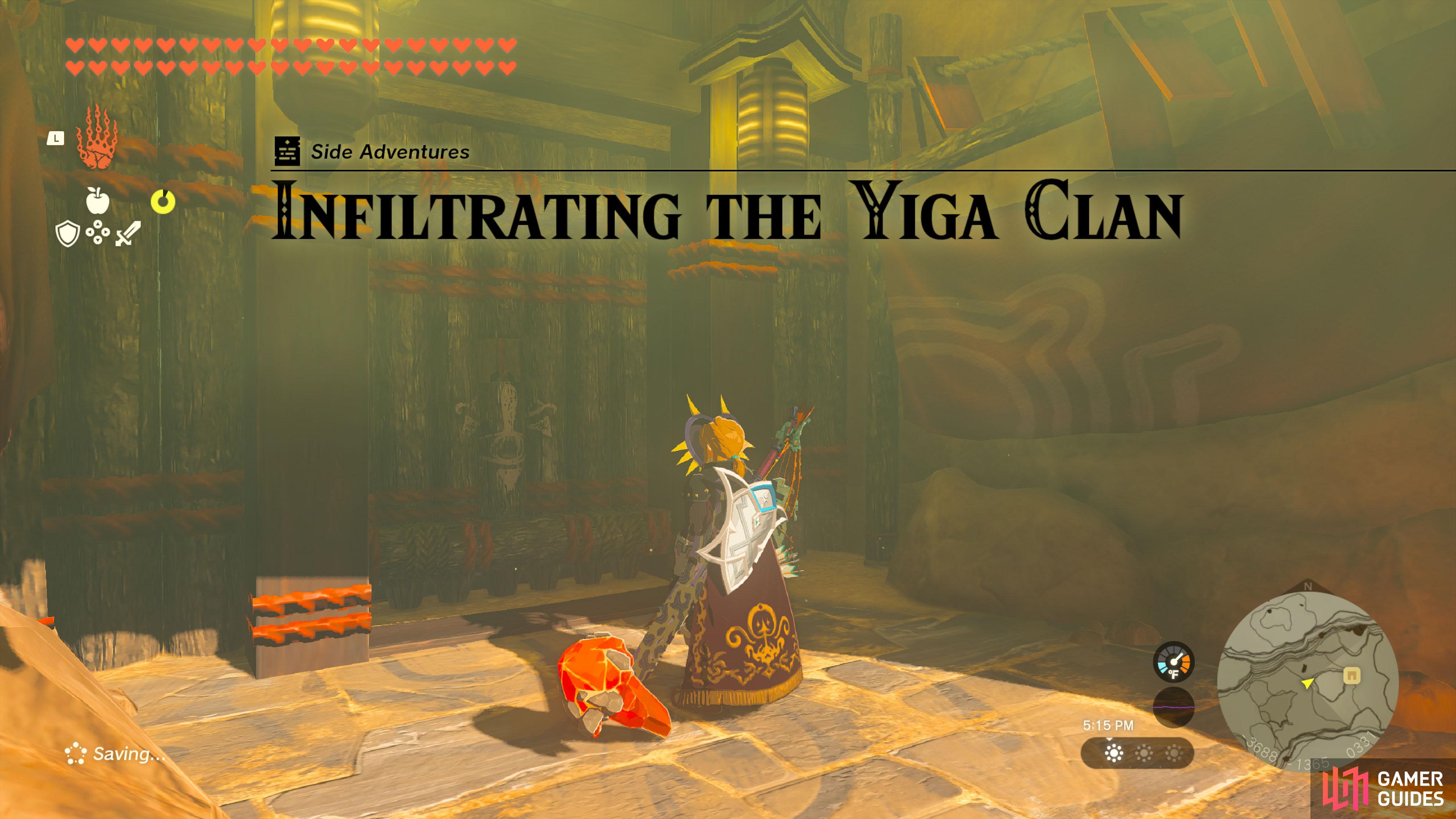 You will begin this side adventure when you try to enter the Yiga Clan Hideout in the Gerudo region.