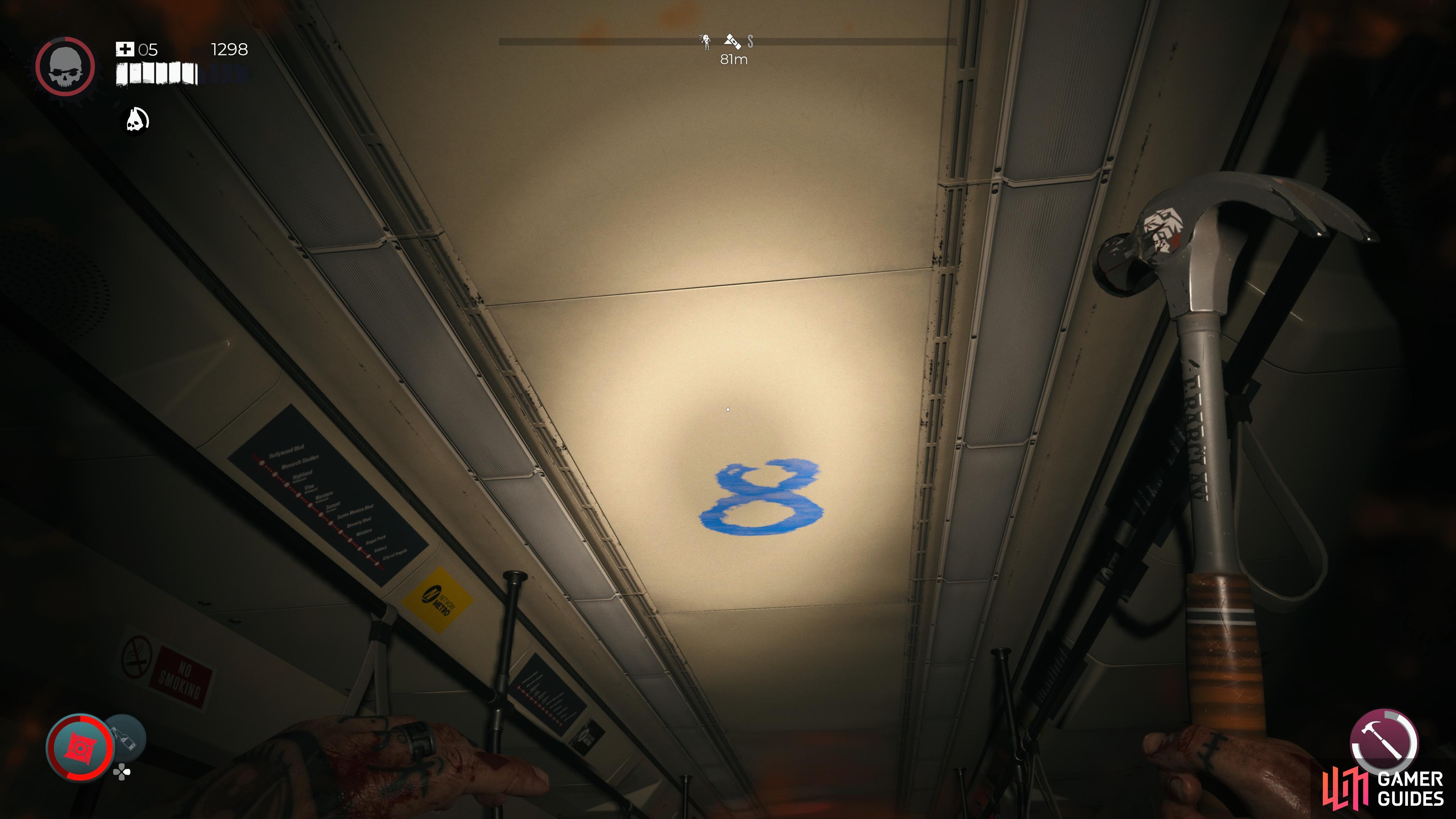 Nadia’s code on a Metro train car ceiling.