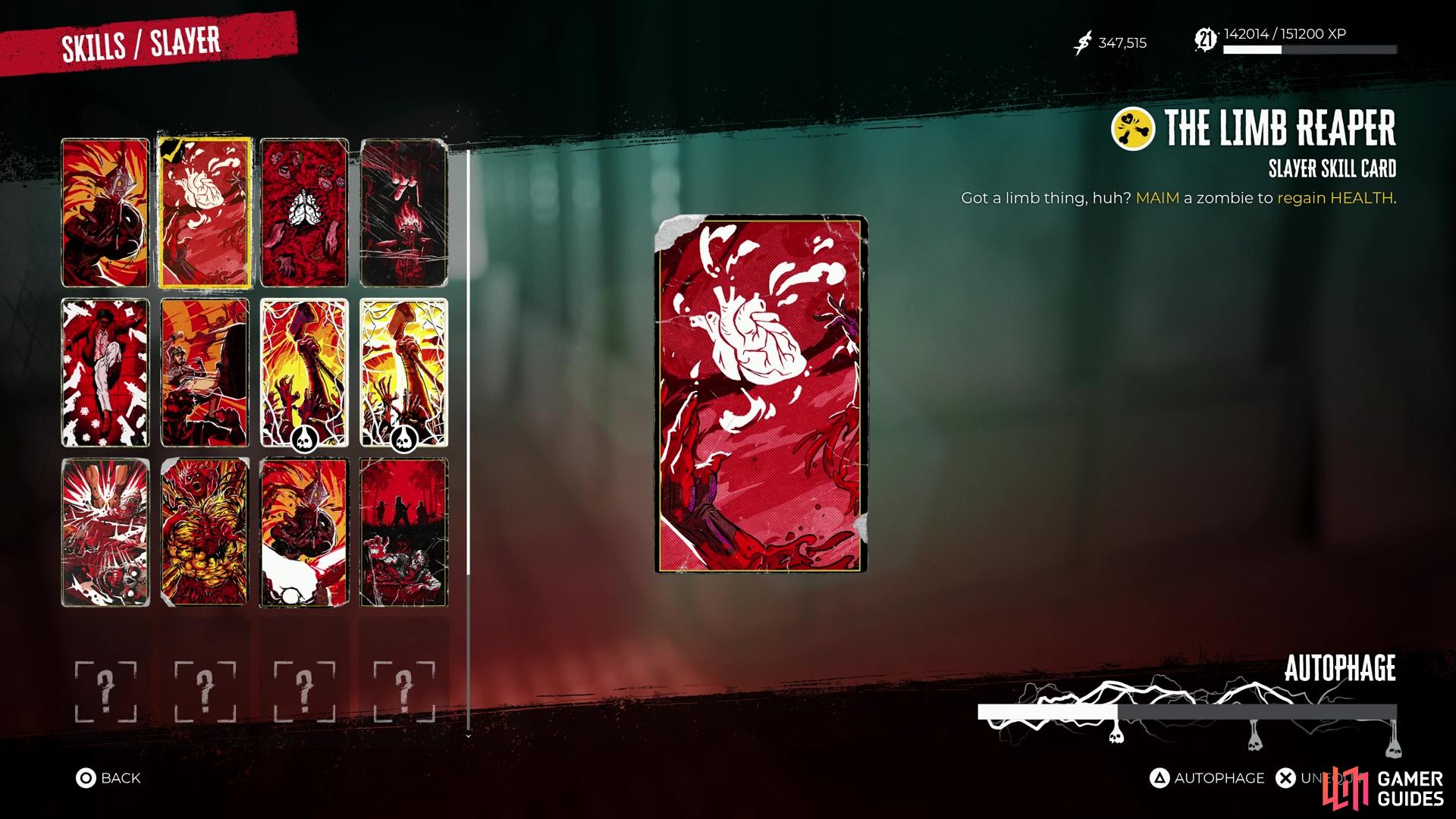 Save your Med Kits - with The Limb Reaper Skill Card equipped, you’ll gain Health every time you maim an enemy.
