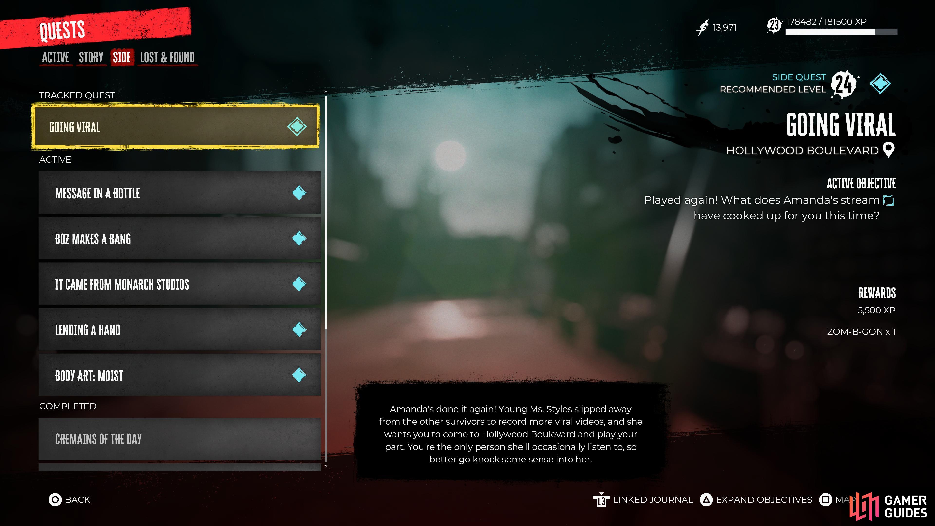 You can find your currently active side quests in the menu. 