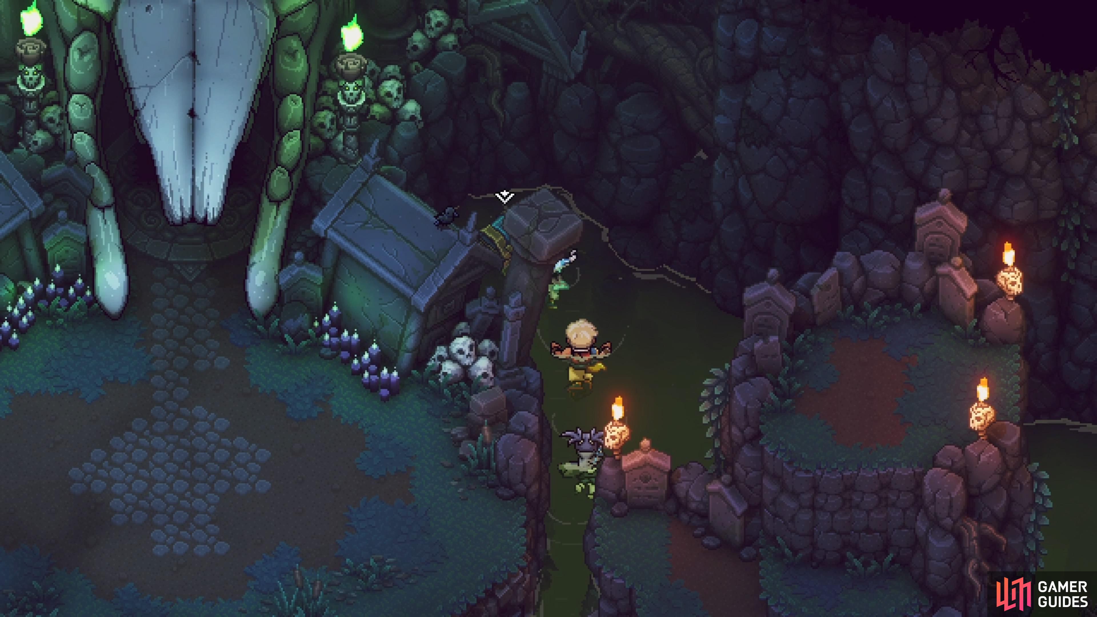 In the corner right here, by the entrance to Necromancer’s Lair, will be a chest with a Rainbow Conch.