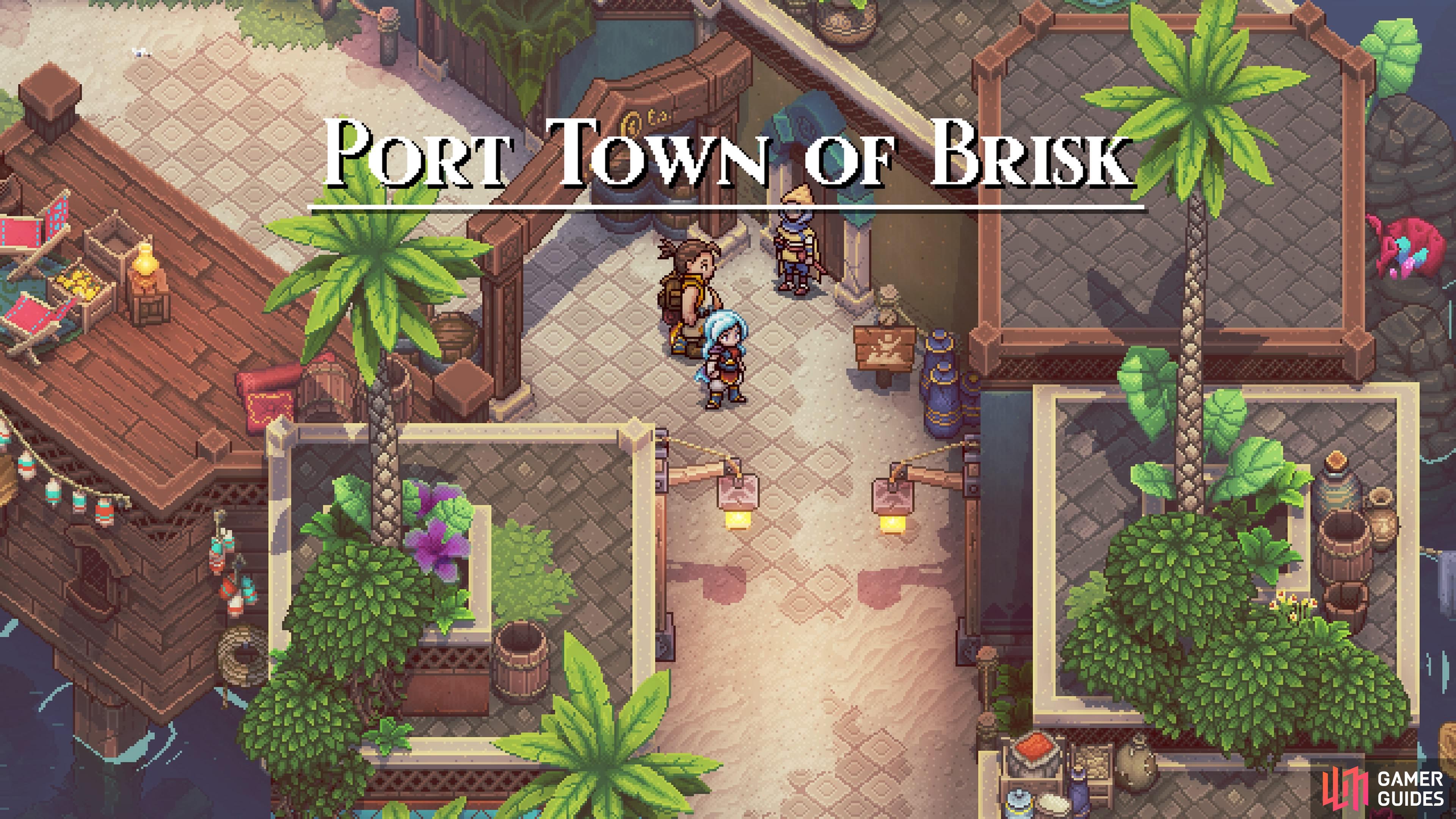 Brisk is the town where you are trying to get your boat to Wraith Island.