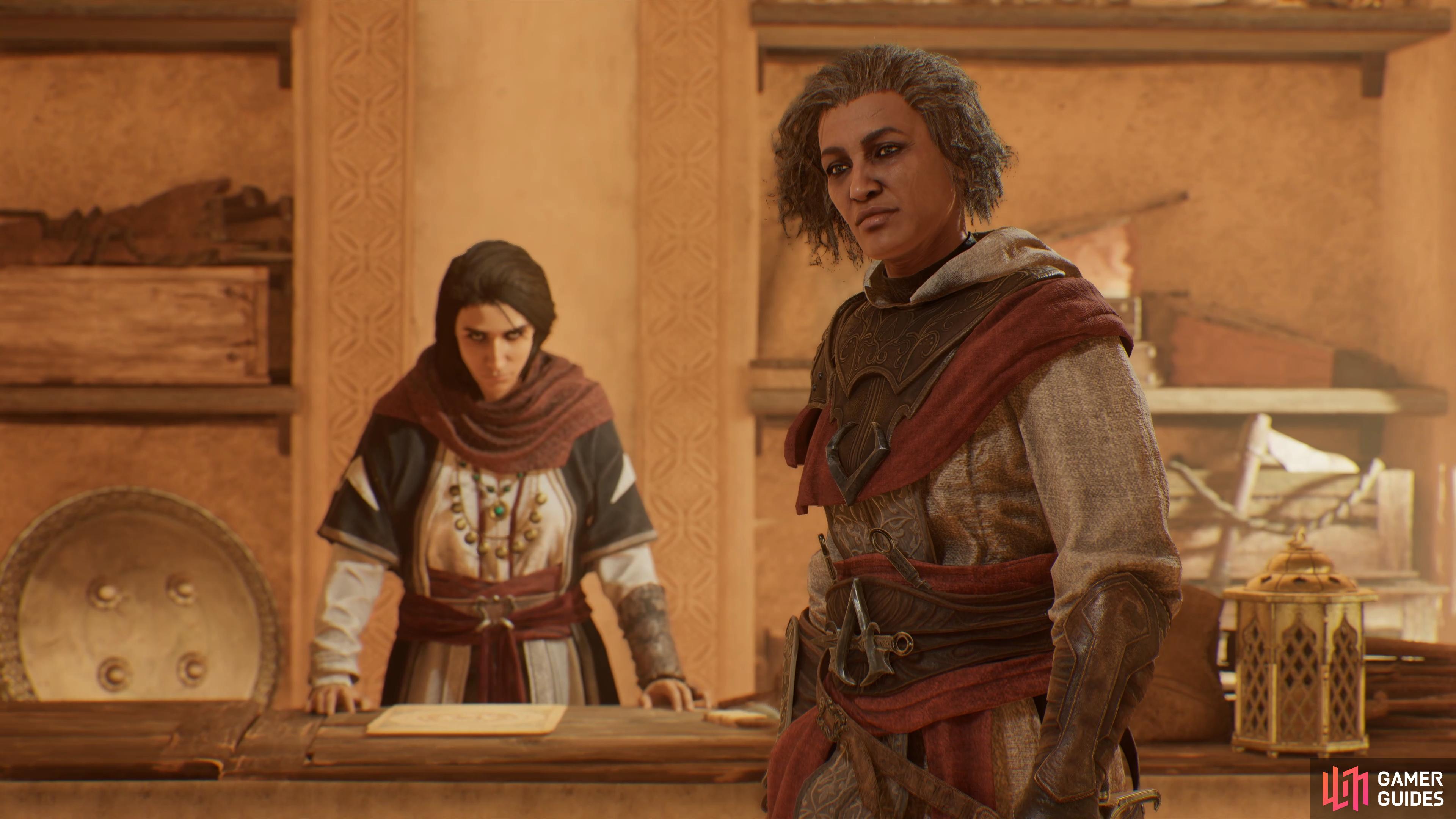 The Al-Anqa investigation in Assassin’s Creed Mirage. Pictured: a demonic Rebekah, and Roshan.