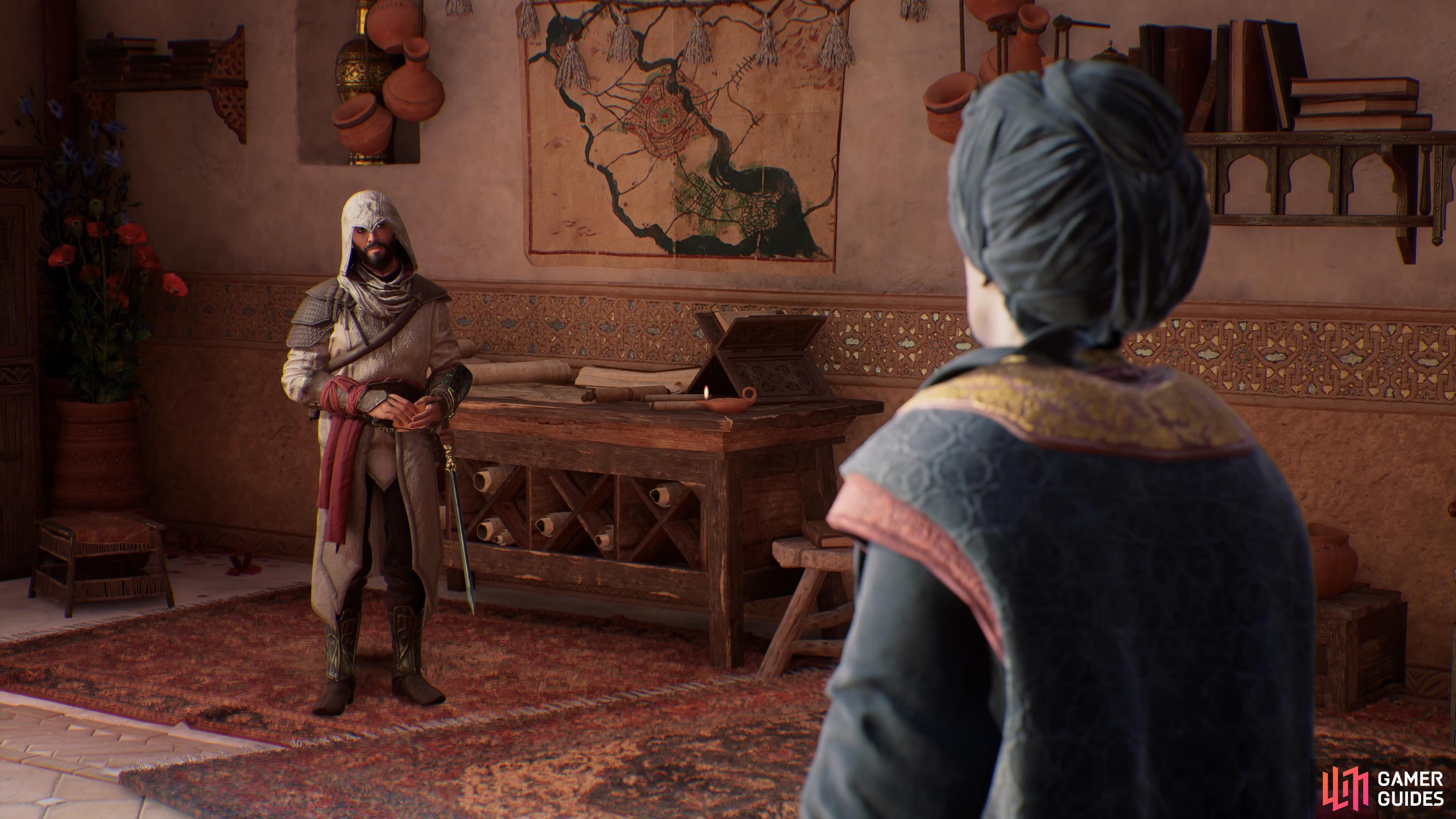Mazalim Court Investigation in Assassin’s Creed Mirage. Pictured: Basim and Governor Muhammad.