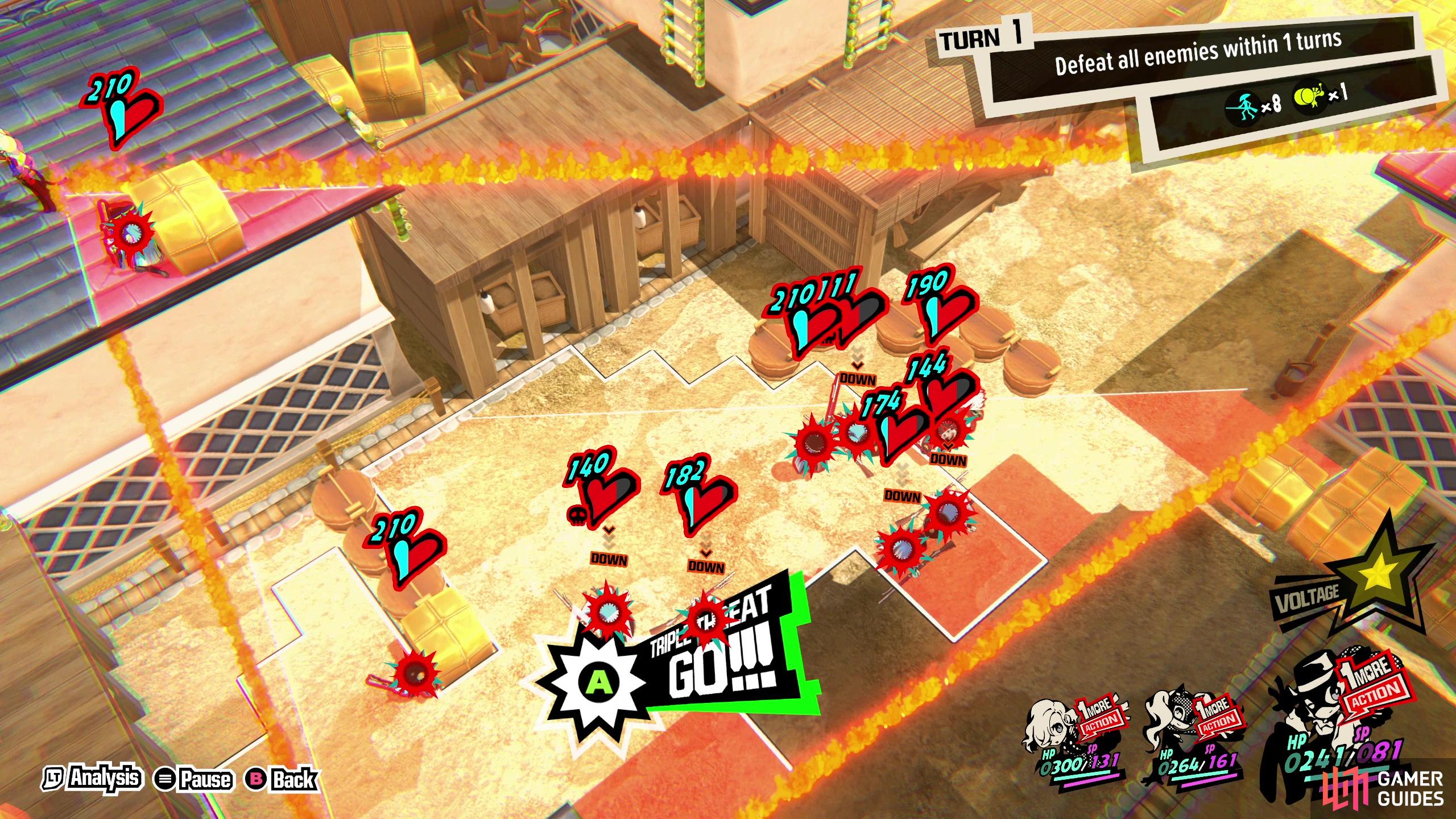 Reposition Haru and check again - when every enemy is within the Triple Threat area, execute two of them to finish the map.