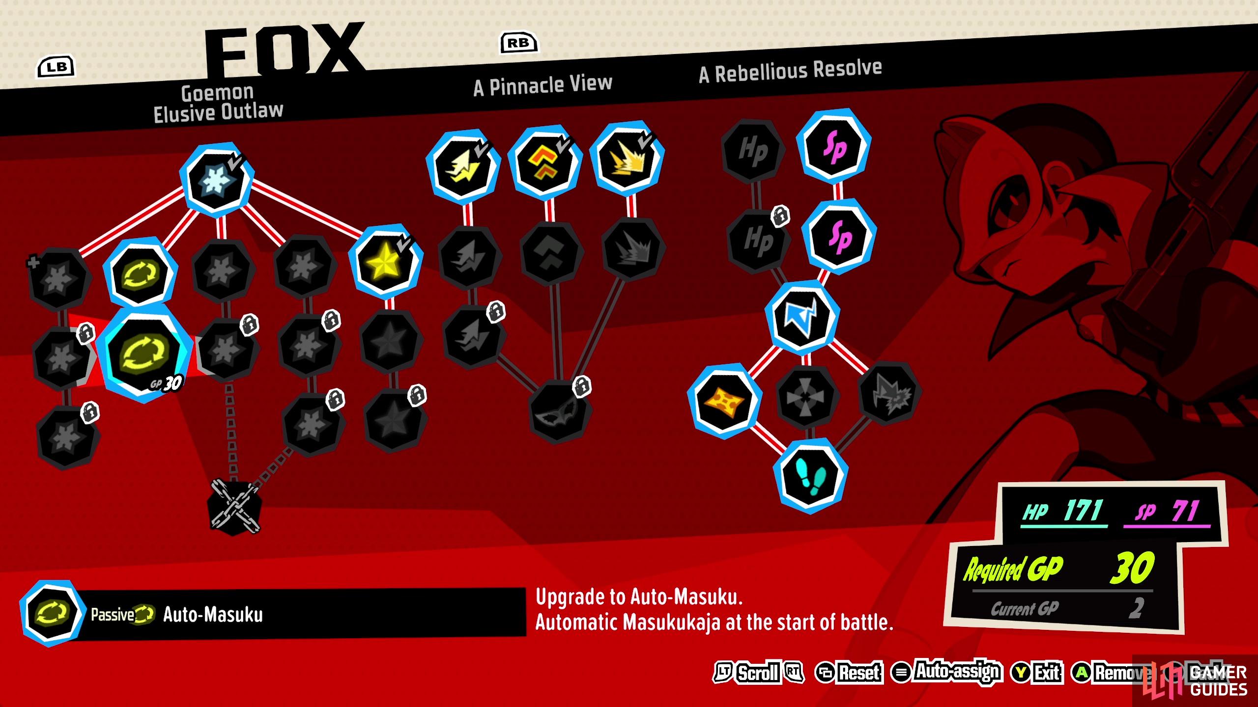 Auto-Masuku gives the entire party the Sukukaja buff at the start of combat, making it the crown jewel of Yusuke's skill tree.