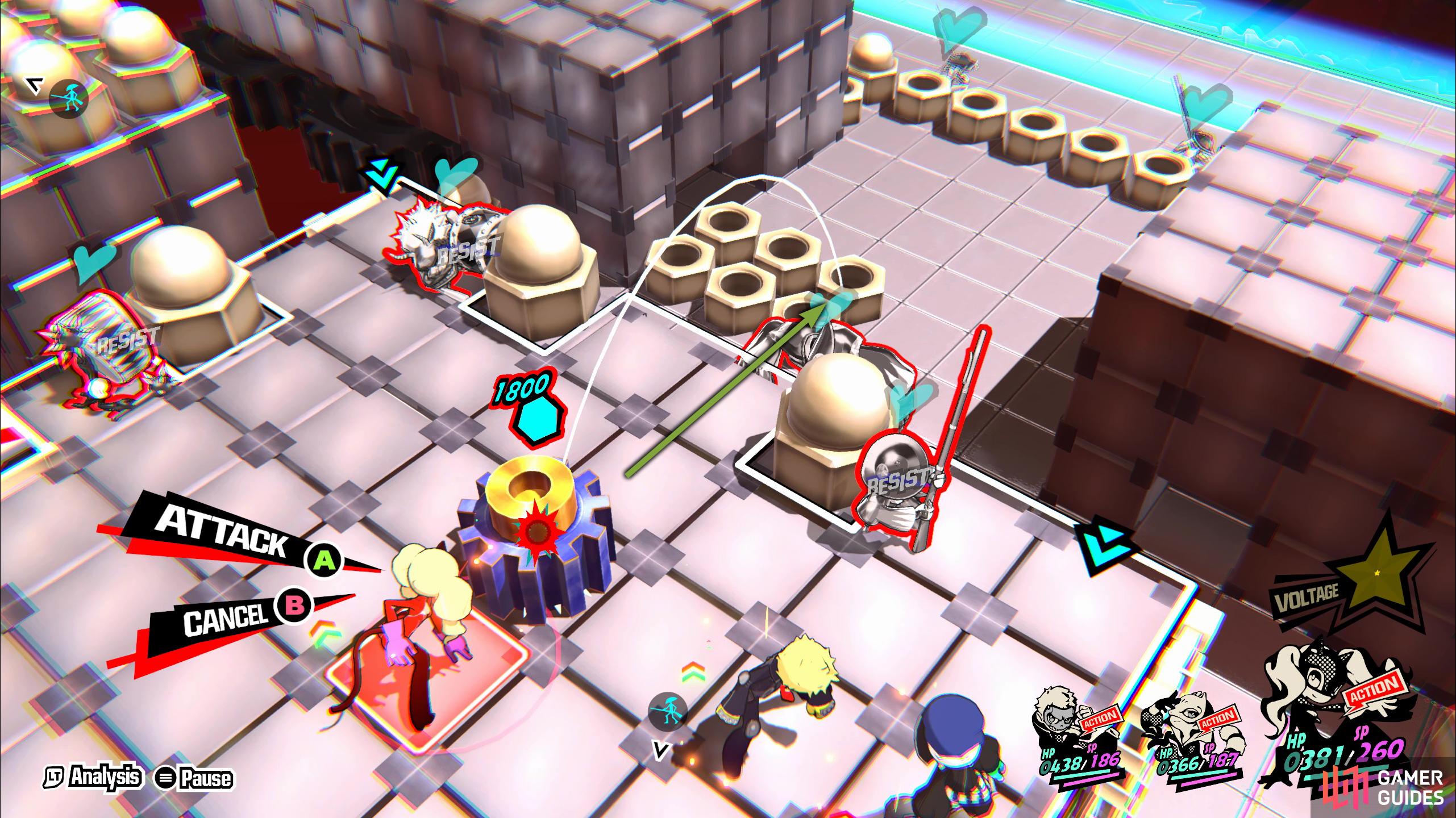 Step 1: Select the member who has access to healing, and attack the gear off the platform, toward the goal.