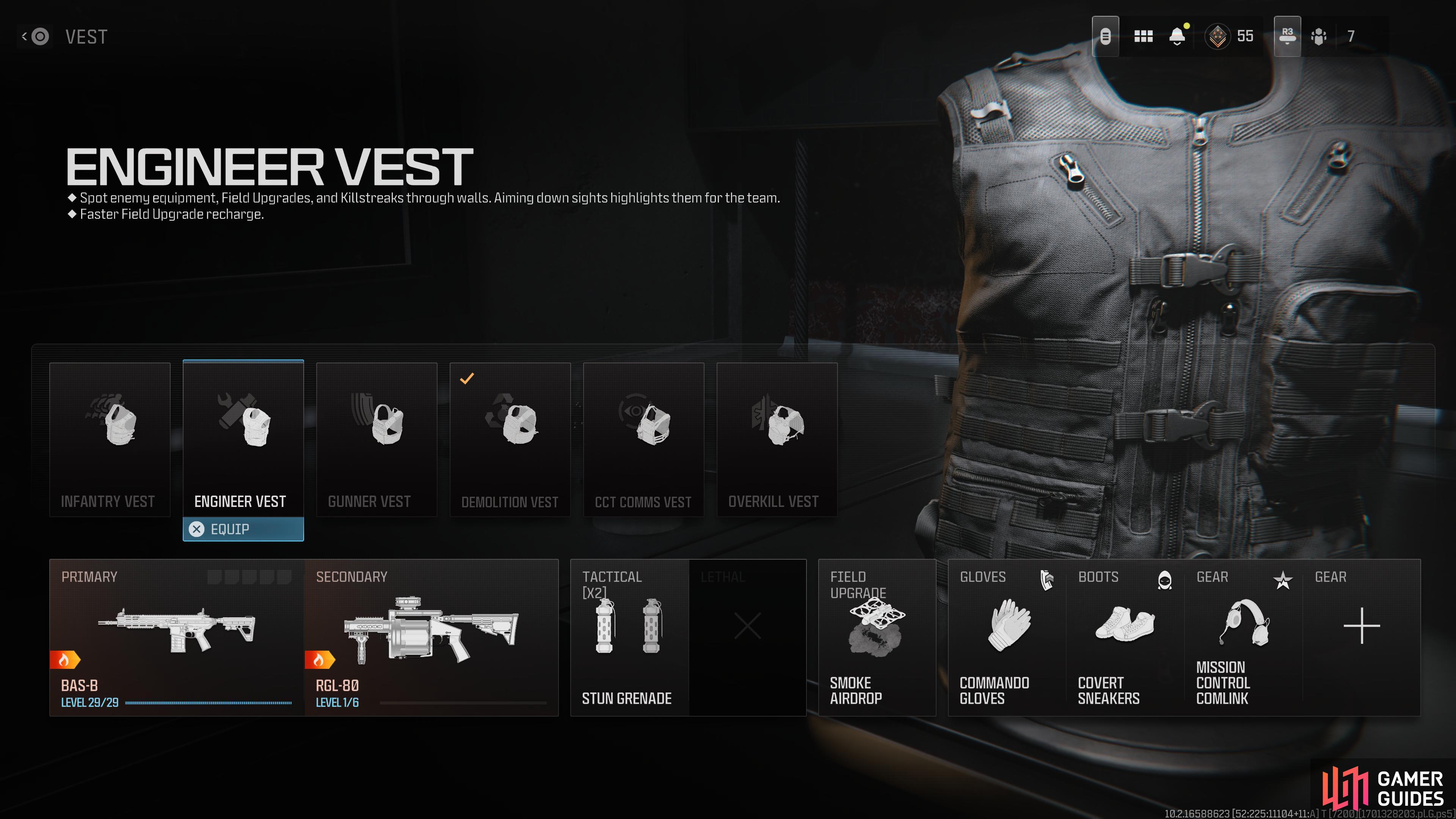 You'll want to equip the Engineer Vest as it'll allow you to see Field Equipment.