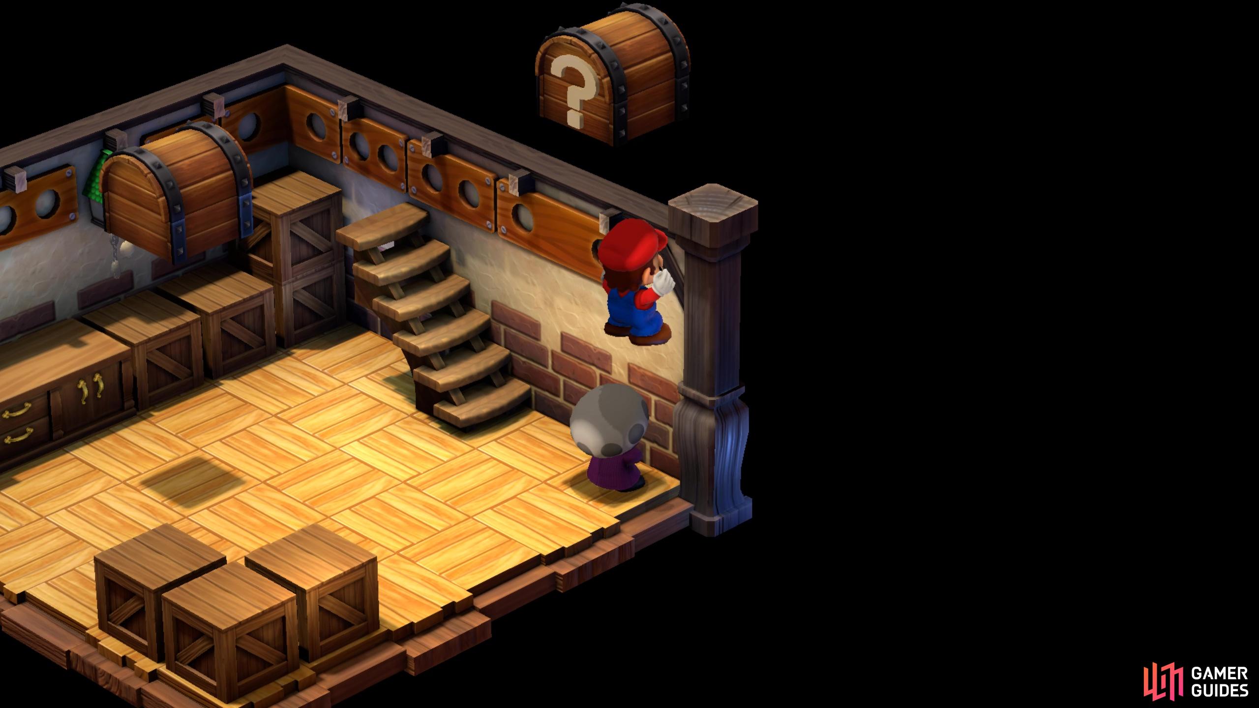 then equip the Signal Ring he gives you and find the hidden chest near the stairs.