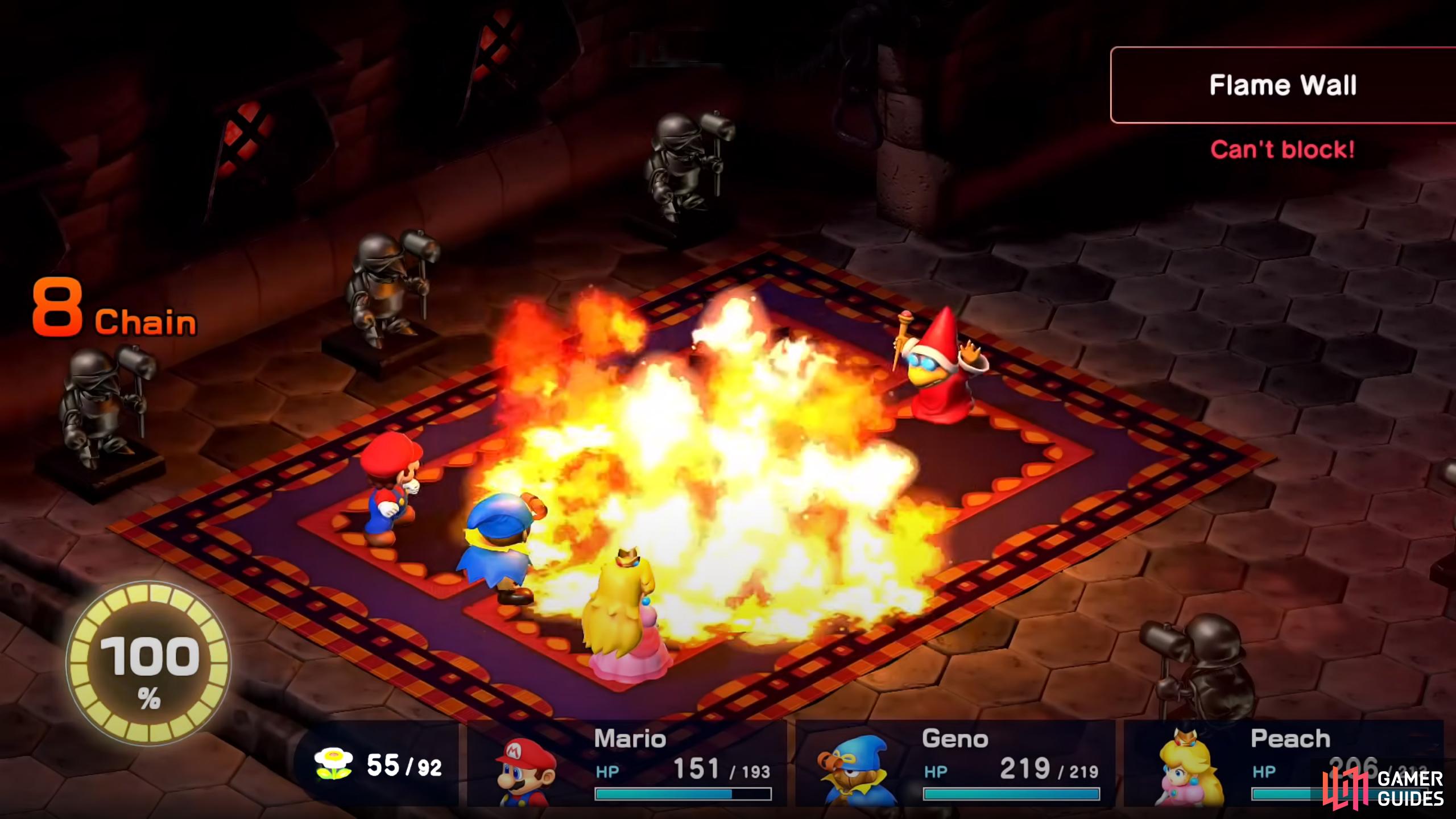 Flame Wall is an attack that hits all party members. 