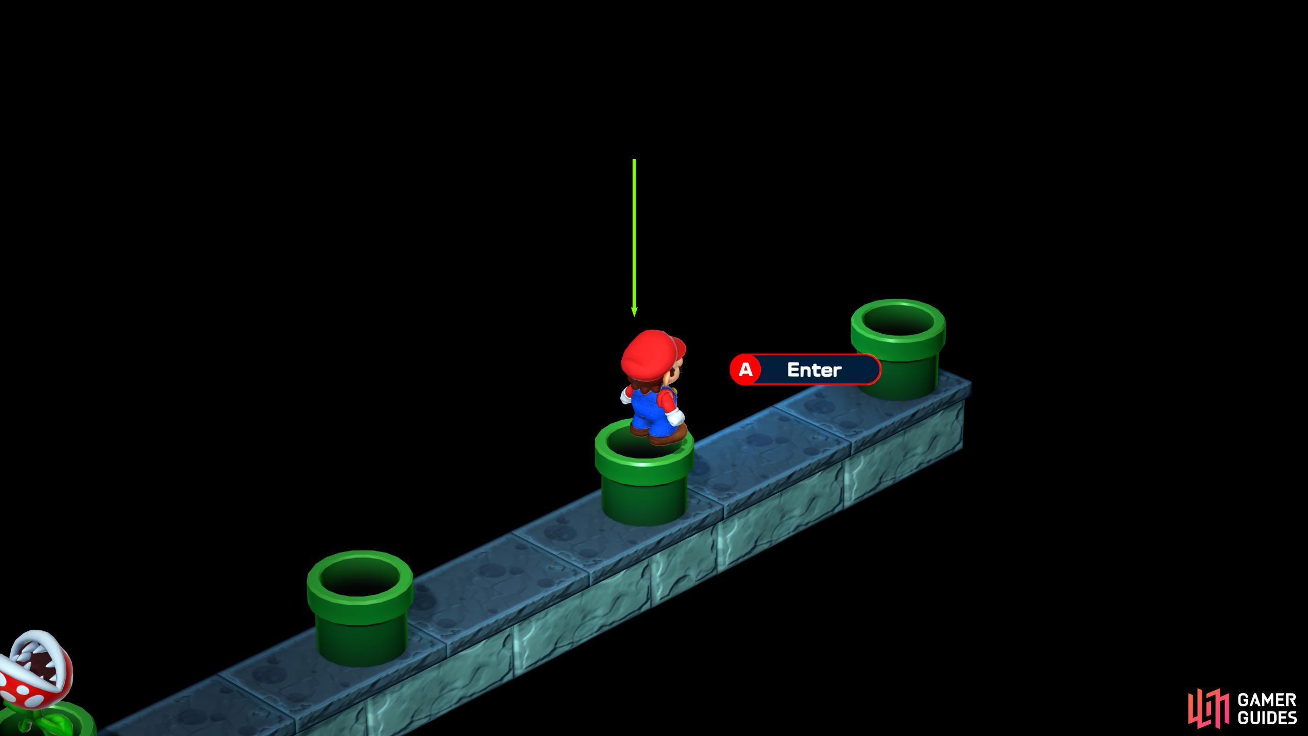 Finally, head to the second from last pipe, and take it down to find the minigame.