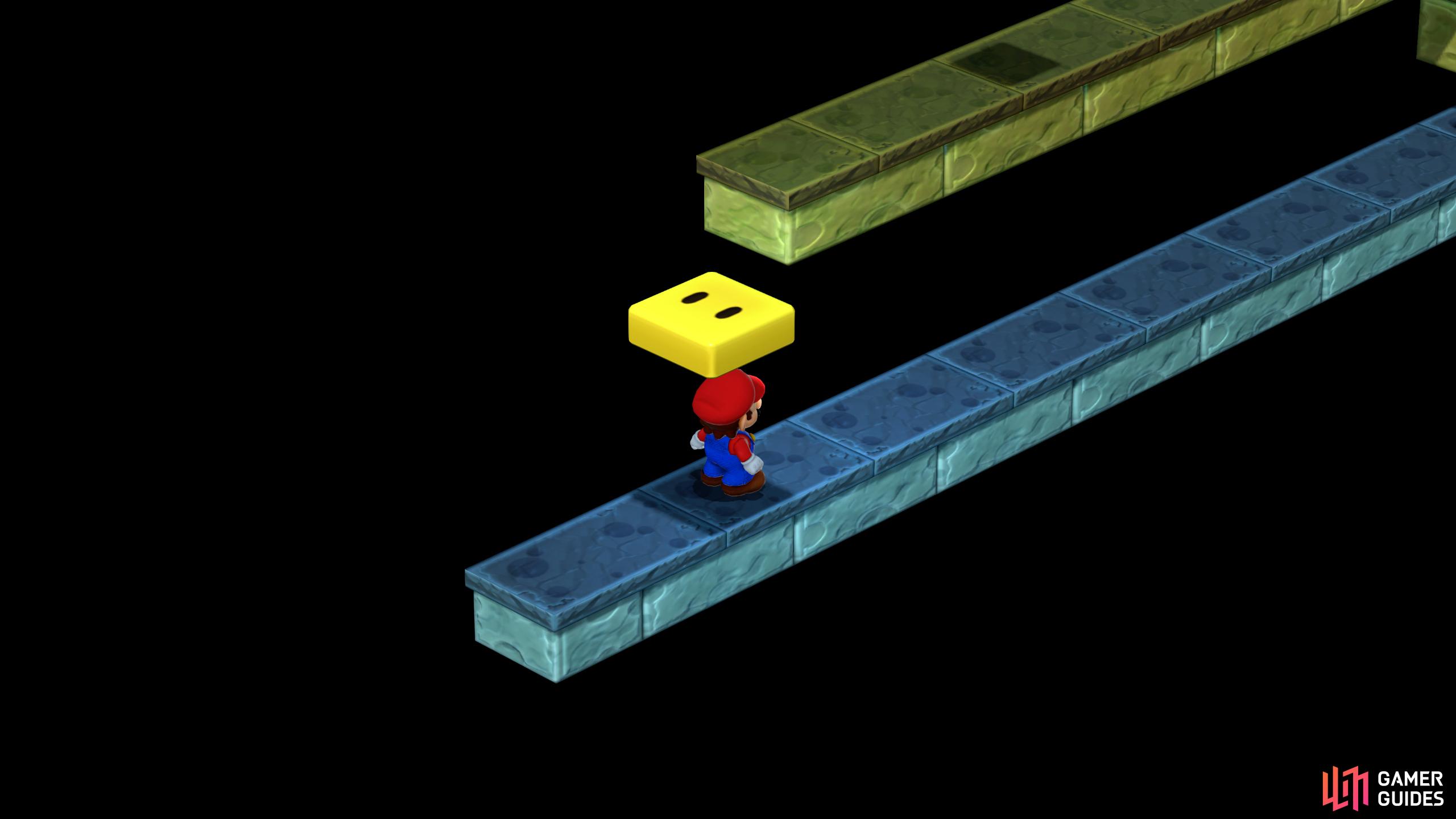 Jump up at the start of the ledge to reveal the yellow block.