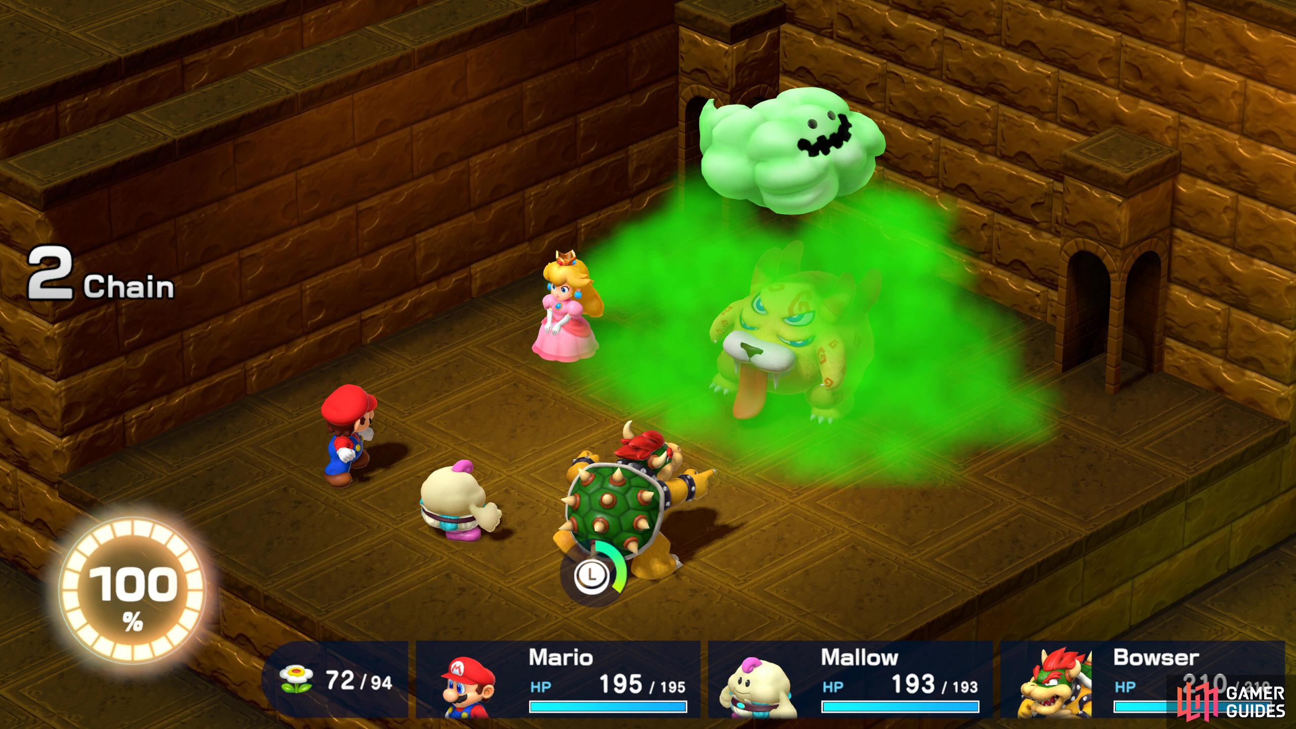Bowser's Poison Gas is really strong against Belome, and should be reapplied throughout the battle.