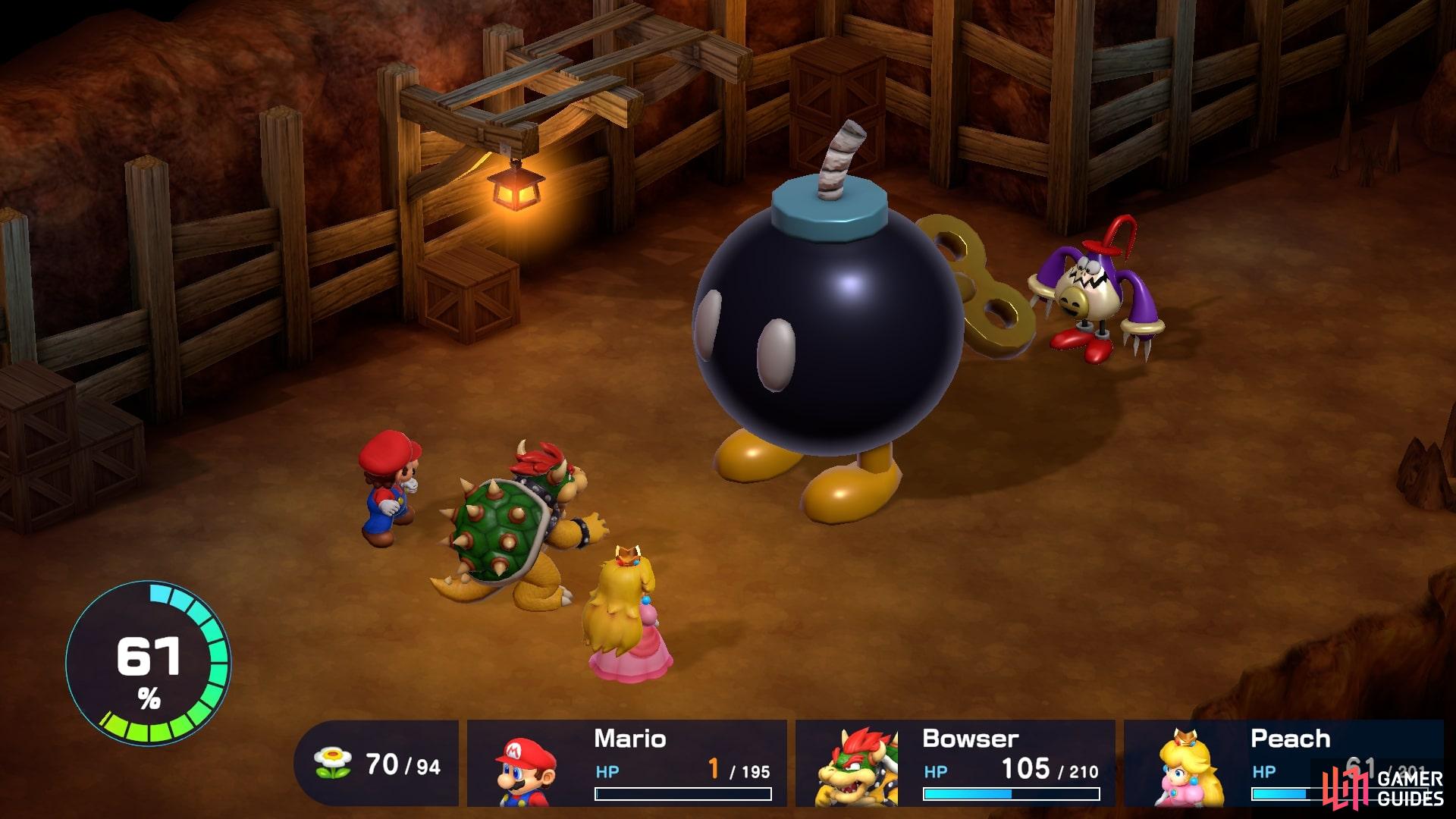 At the end of the fight Punchinello will summon a giant Bomb-omb that turns on him.