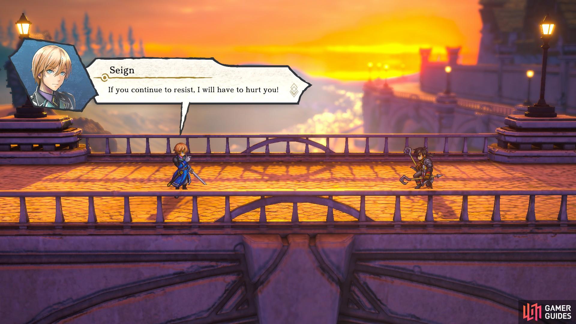 Seign and Nowa are forced to confront each other on the Eltisweiss bridge.