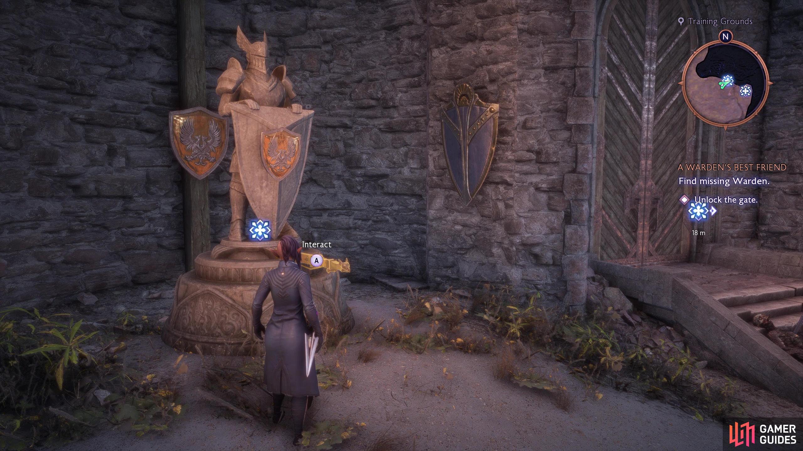 Turn the Warden statues to face the shield whose emblem matches their own.