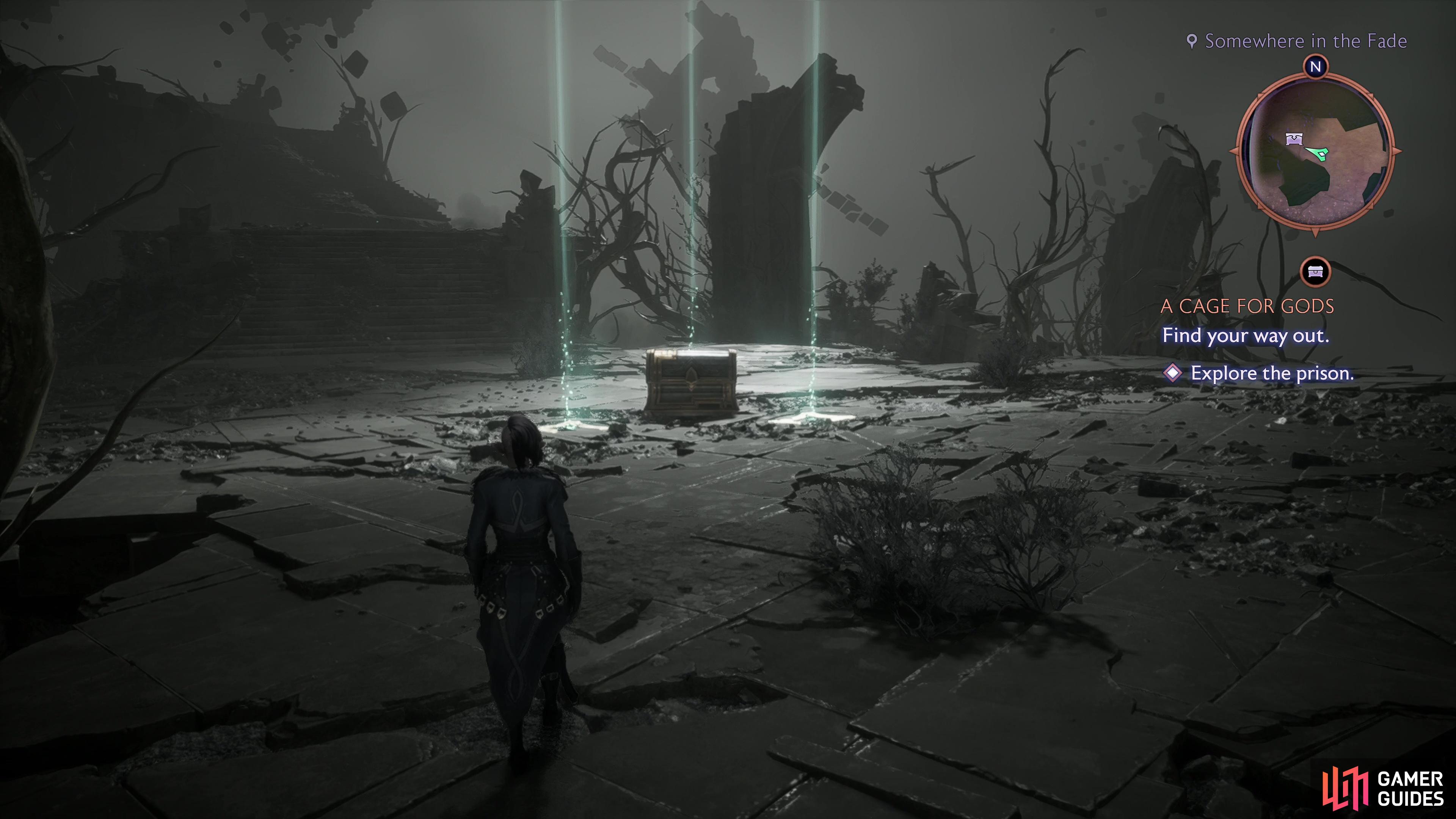 Find a chest in the prison, which is sealed by motes of light.