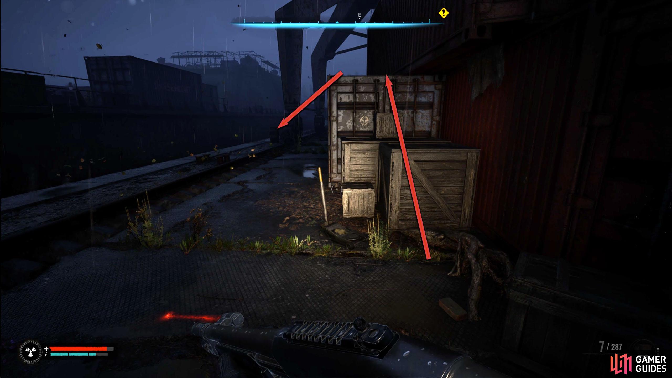 Climb up the crates opposite it, and drop to your left.
