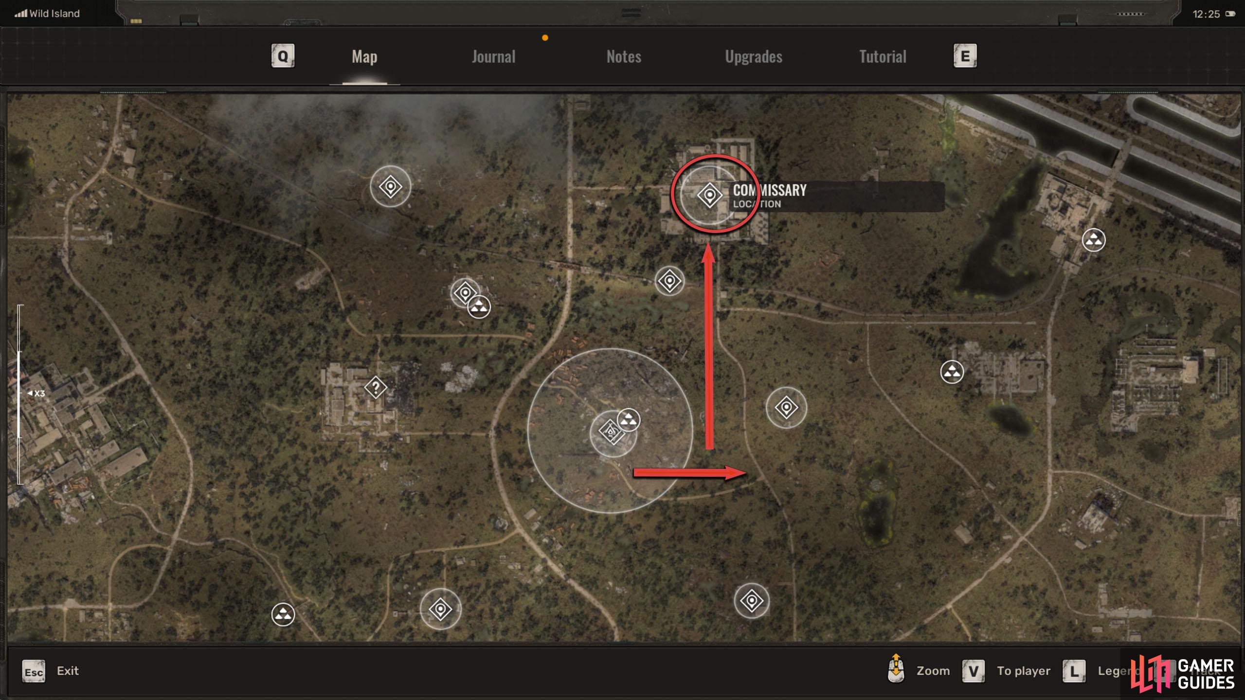 Take the road north of Slag Heap to find the Commissary.