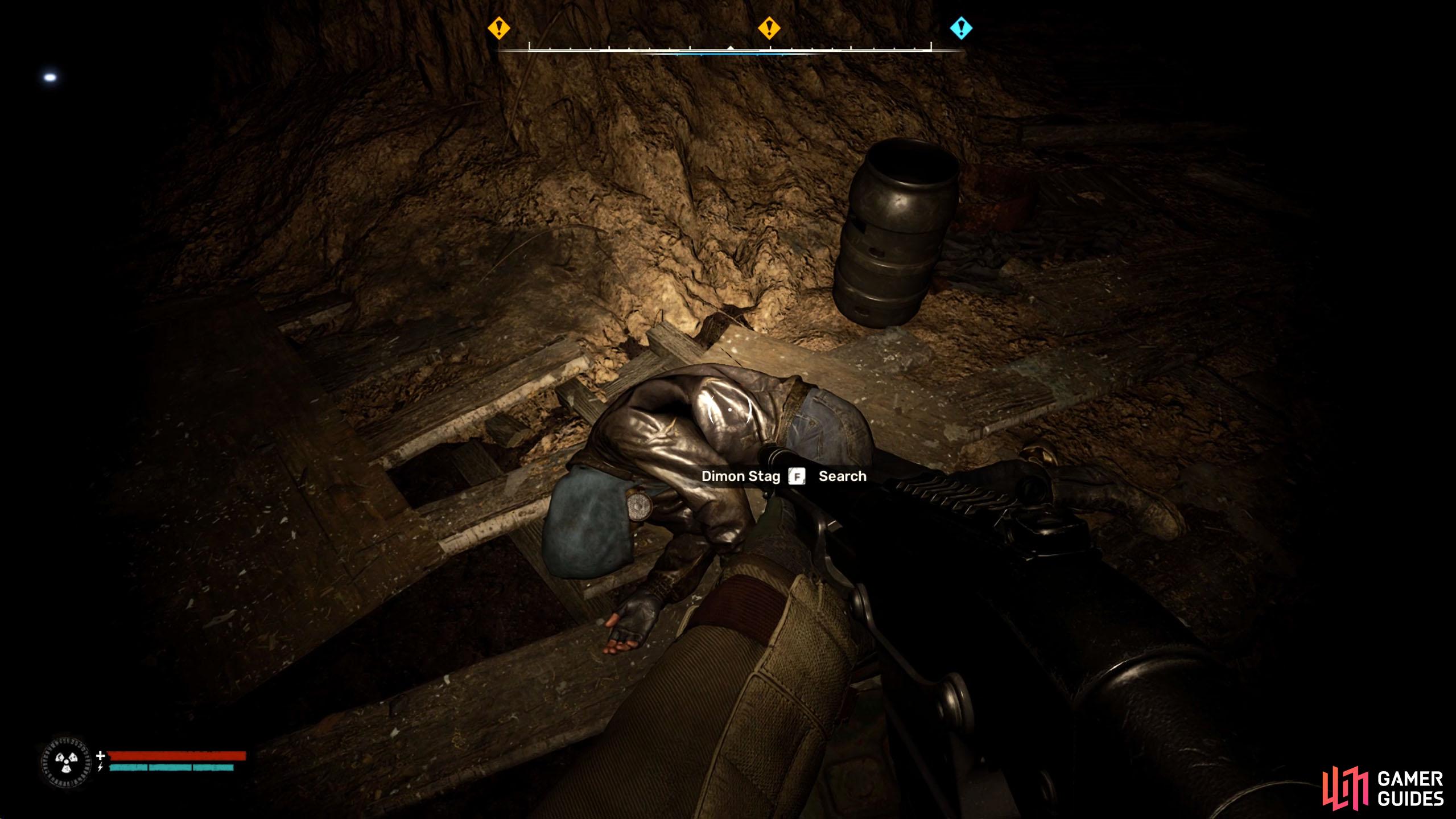 With the mutant dead, search Dimon’s corpse in the center to find a PDA, which will complete the mission.