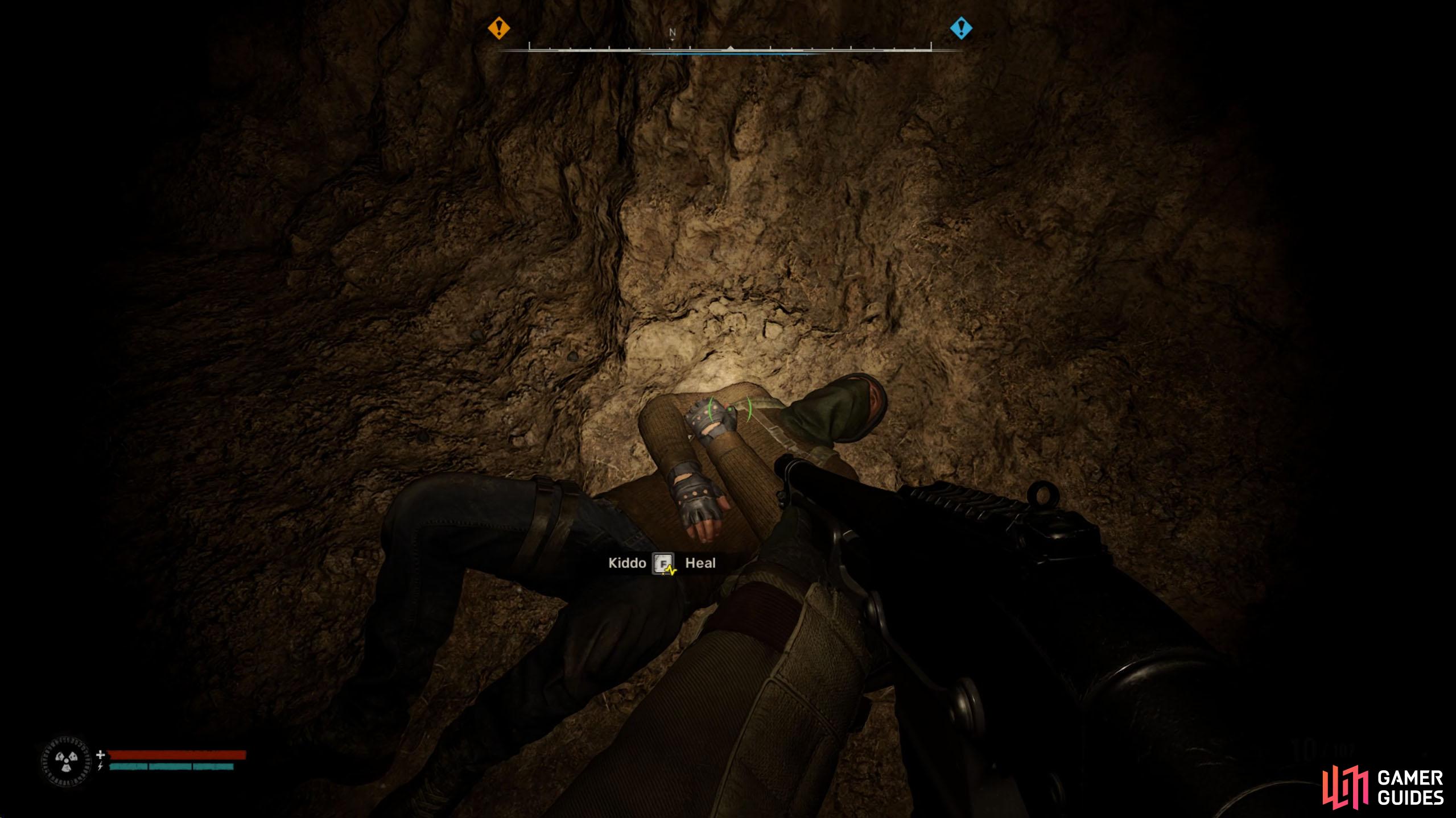 Deeper in, you can get more information from Kiddo, provided you have a Medkit.