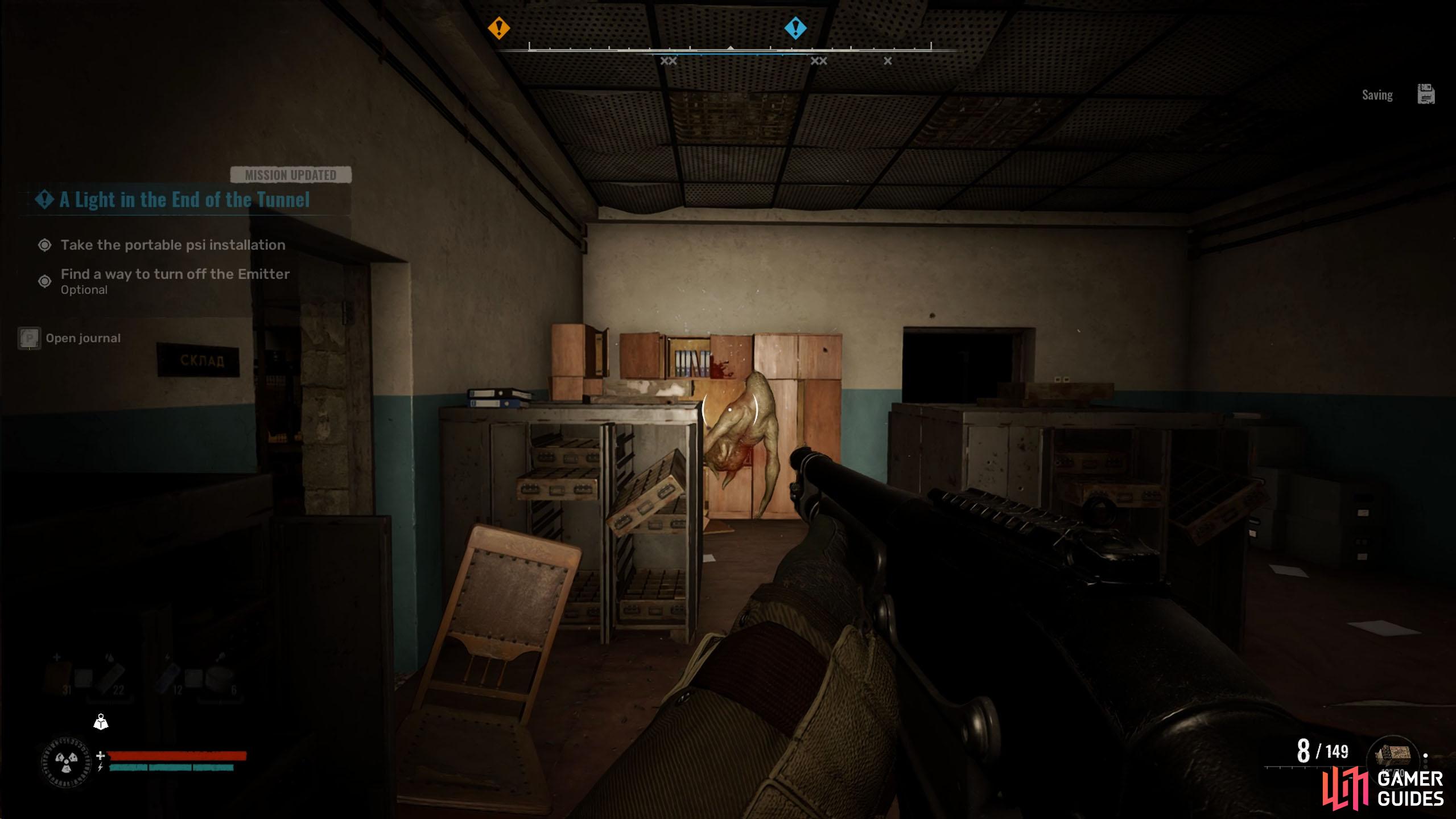 Follow it around the rooms, avoid its attacks, and defeat it.