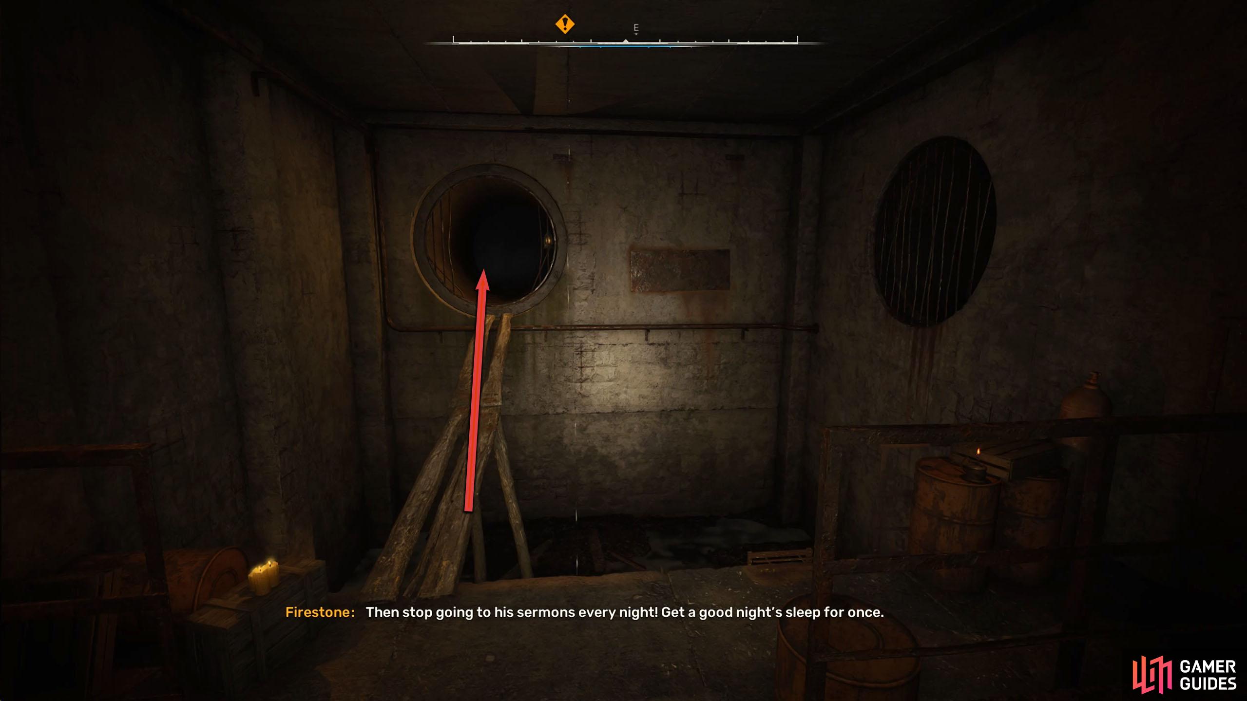 Follow the corridor over the wooden plank into the tunnel.