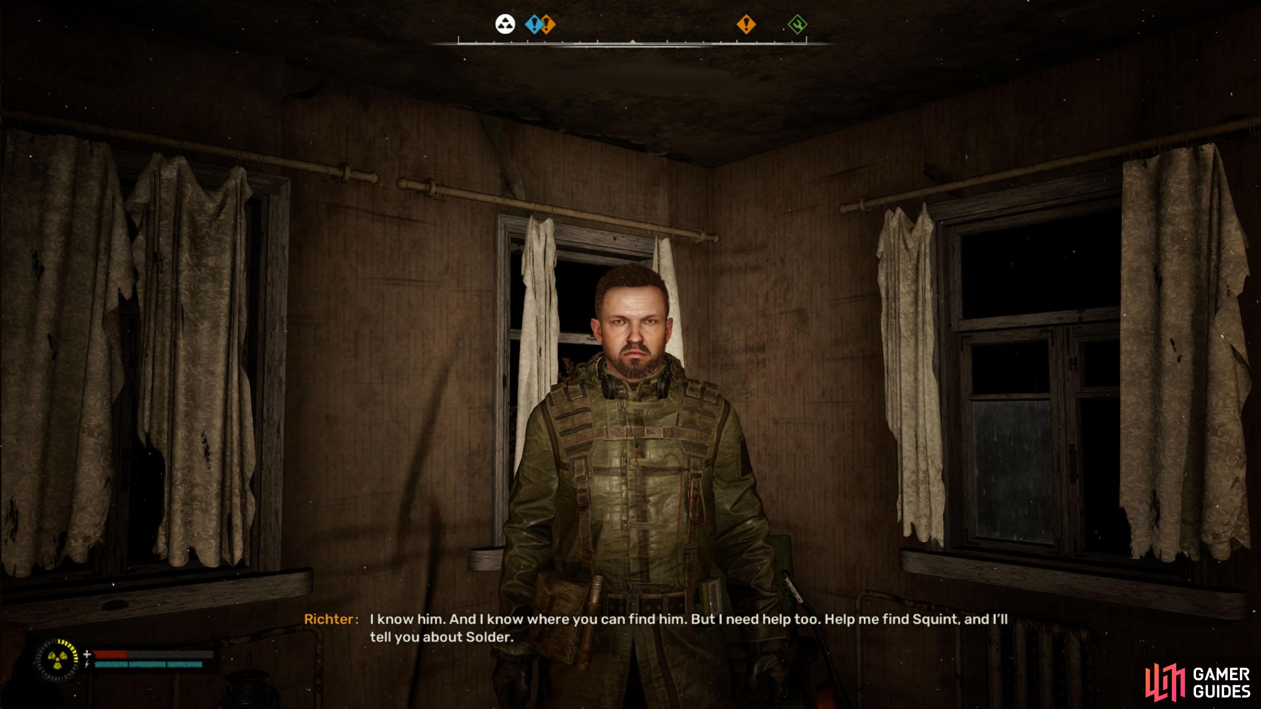 He’ll ask you to find Squint for him, which begins the “A Needle in a Haystack” mission.