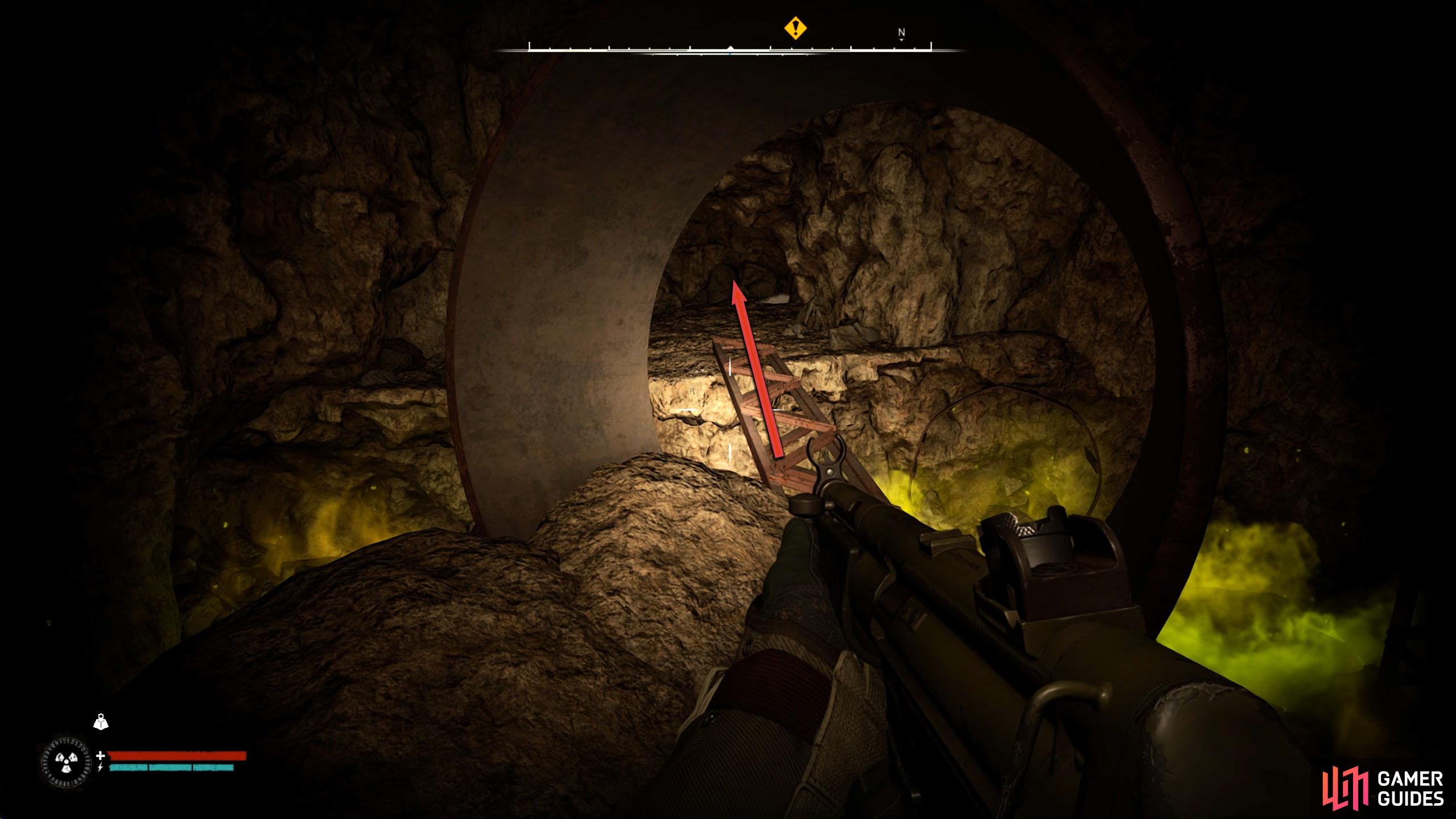 Follow the linear path through the poisonous anomaly area.