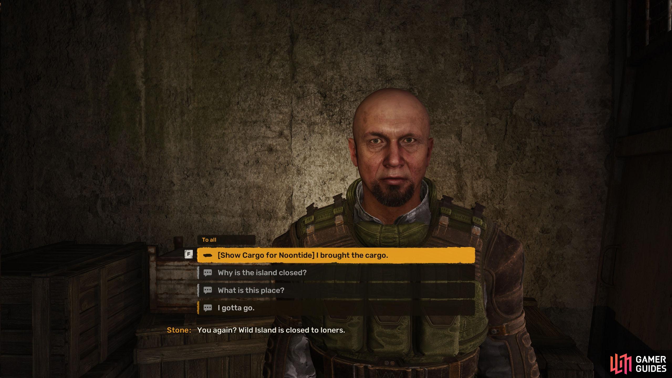 Once you have the cargo, take it to the guard at the base, and he’ll let you in.