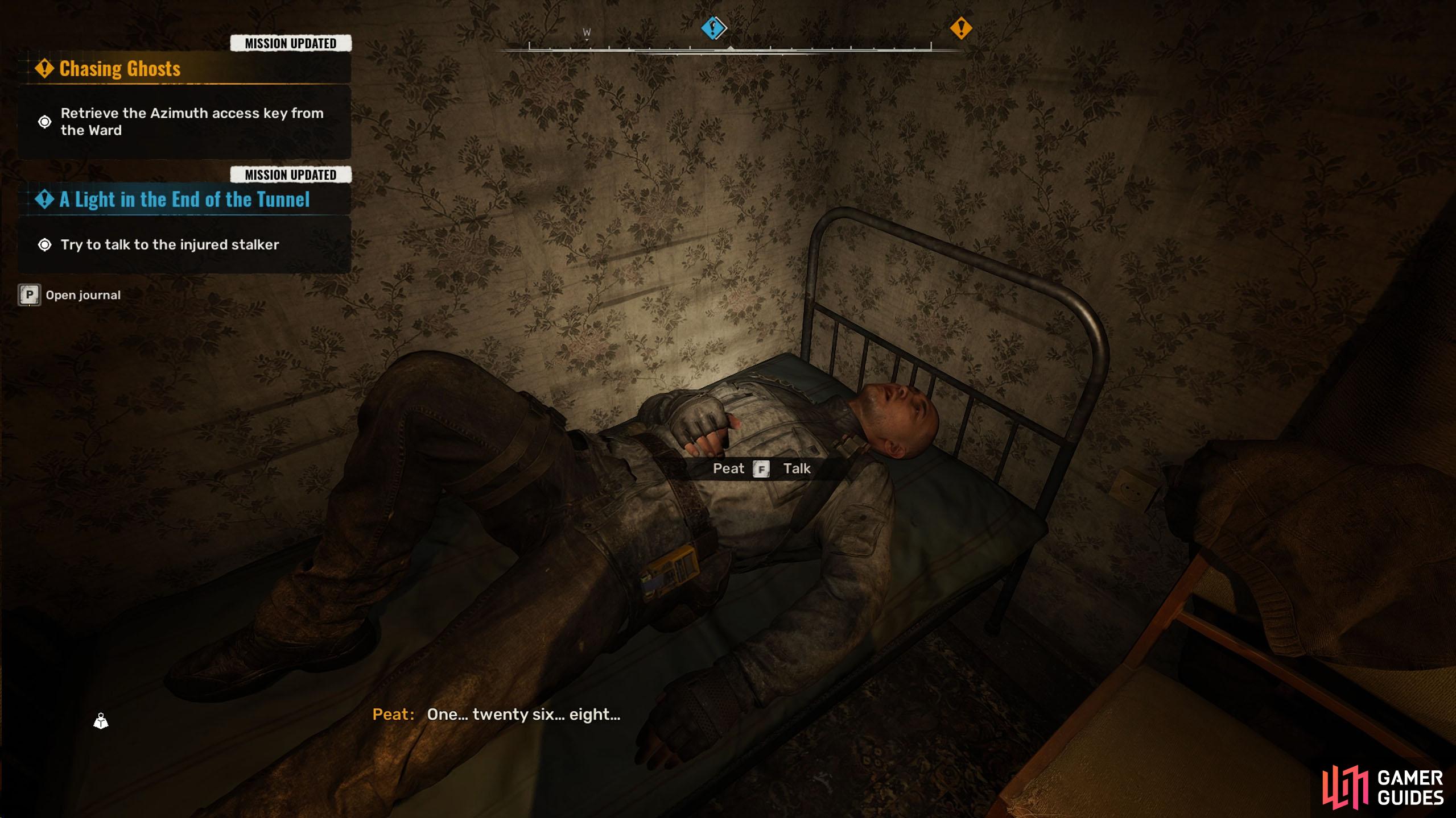 Peat will be in the next room on the bed.