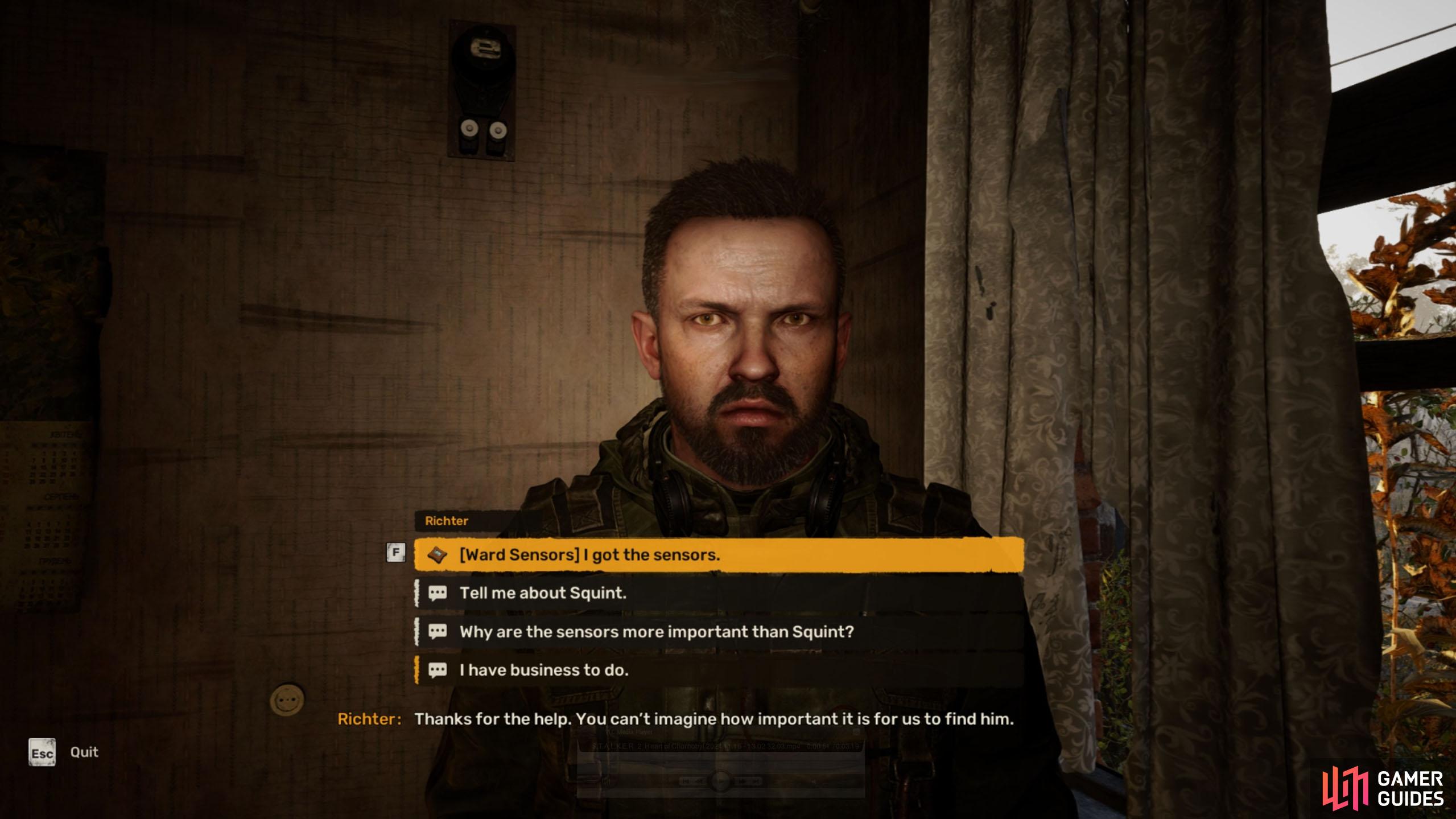 You can hand the sensor over to Richter or Captain Zotov. The reward will be the same.