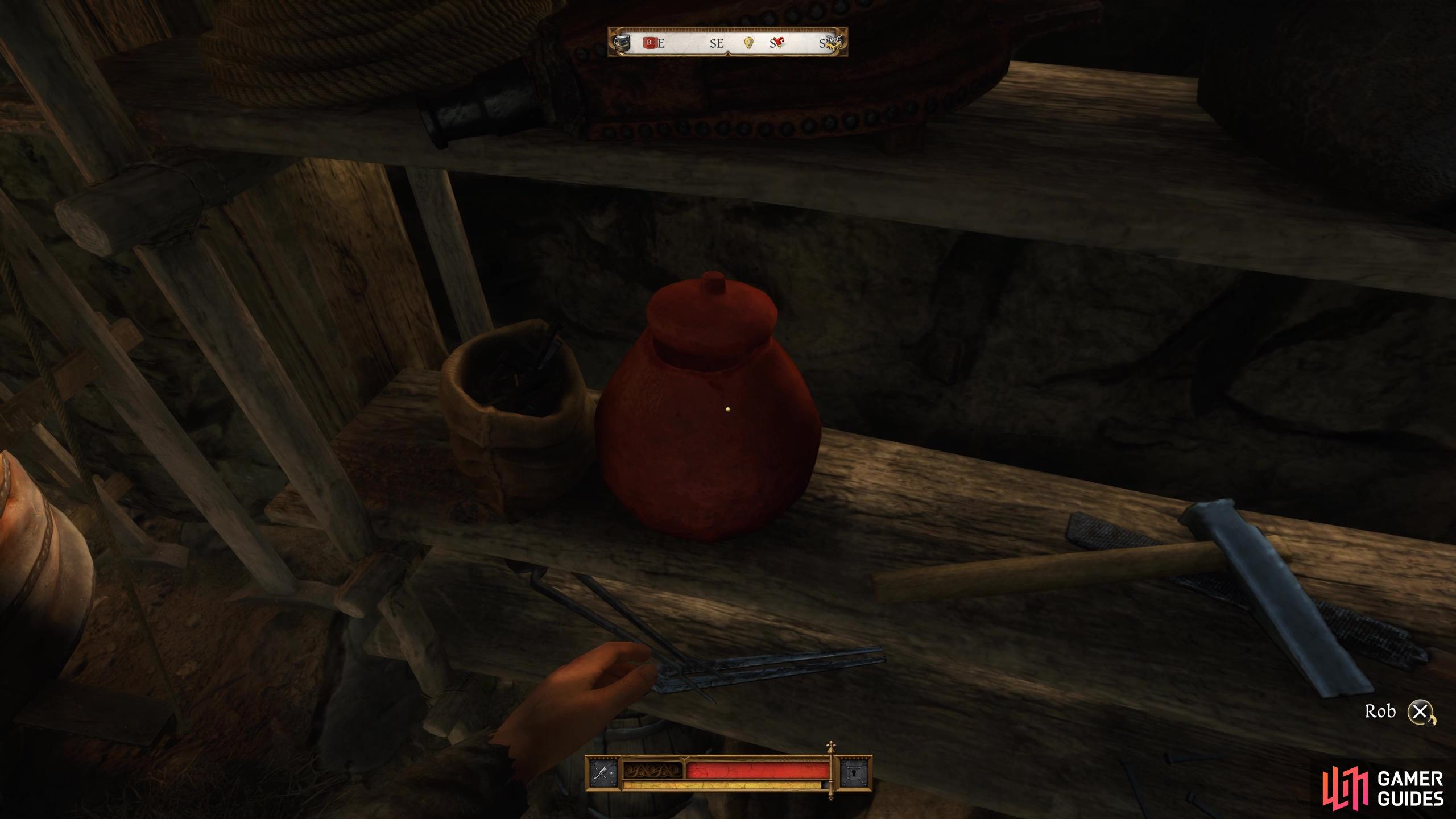 Collect a Lockpick from the red jar in the Smithy