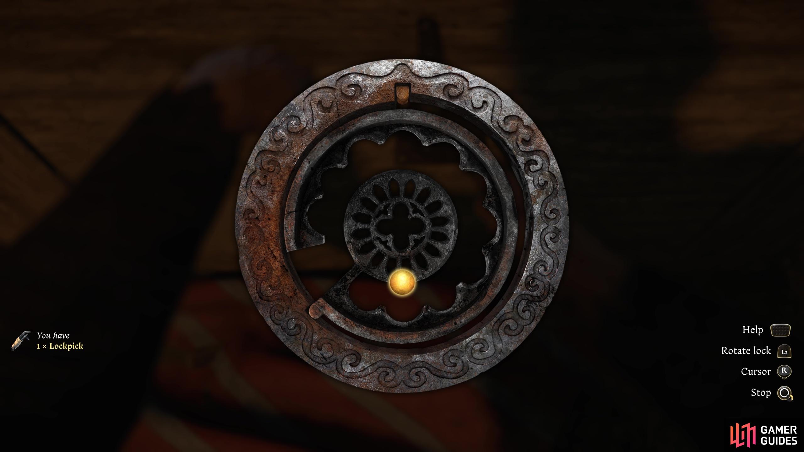 then lockpick Fanka’s Chest by keeping the ball  glowing while you rotate.