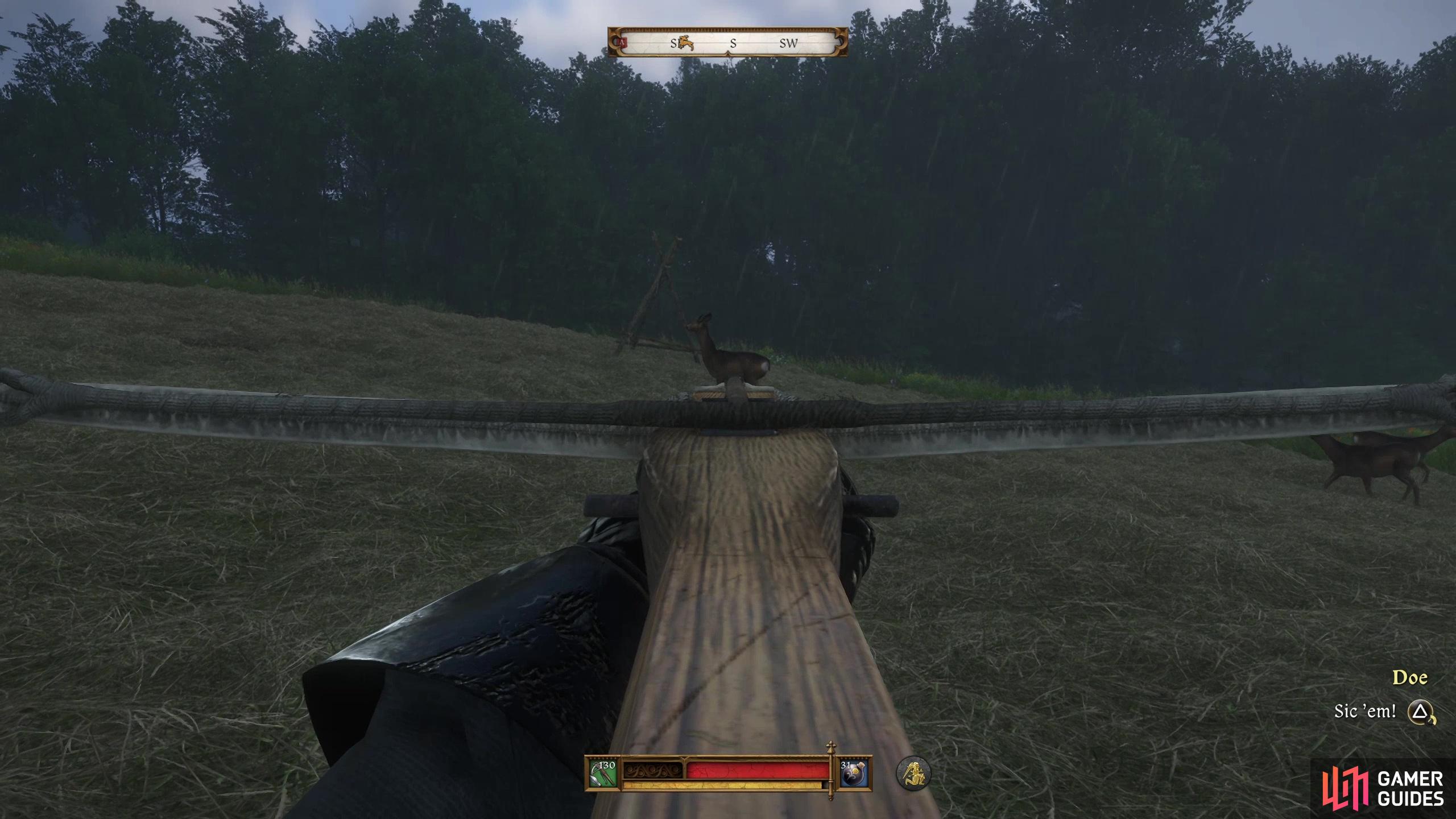 Hunting is a surprisingly poor way to gain Marksmanship EXP - you only get worthwhile EXP for killing game directly, so use a crossbow and hope for the best.