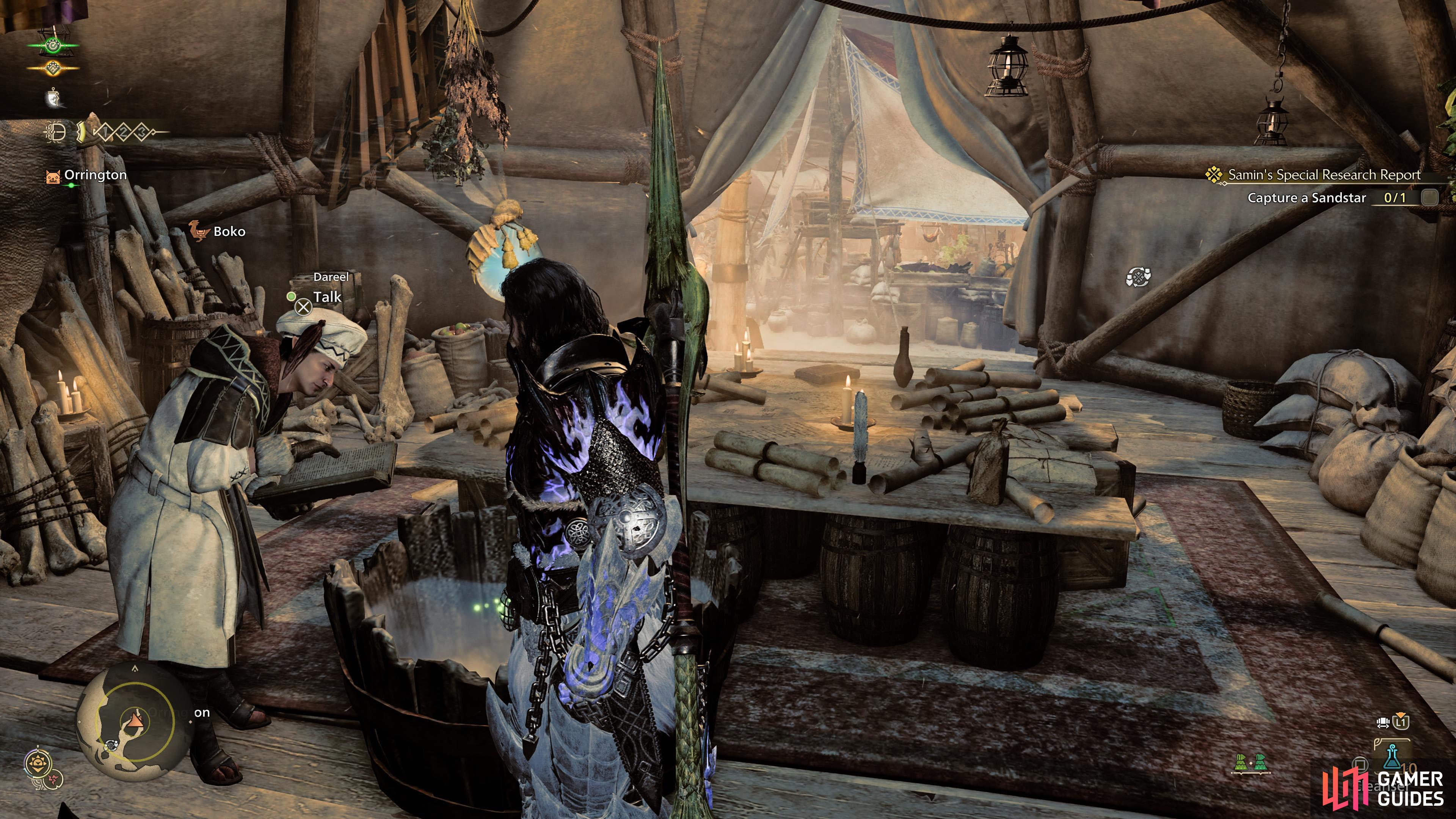 Speak to Dareel in the Windward Plains Base Camp research tent to start the quest.